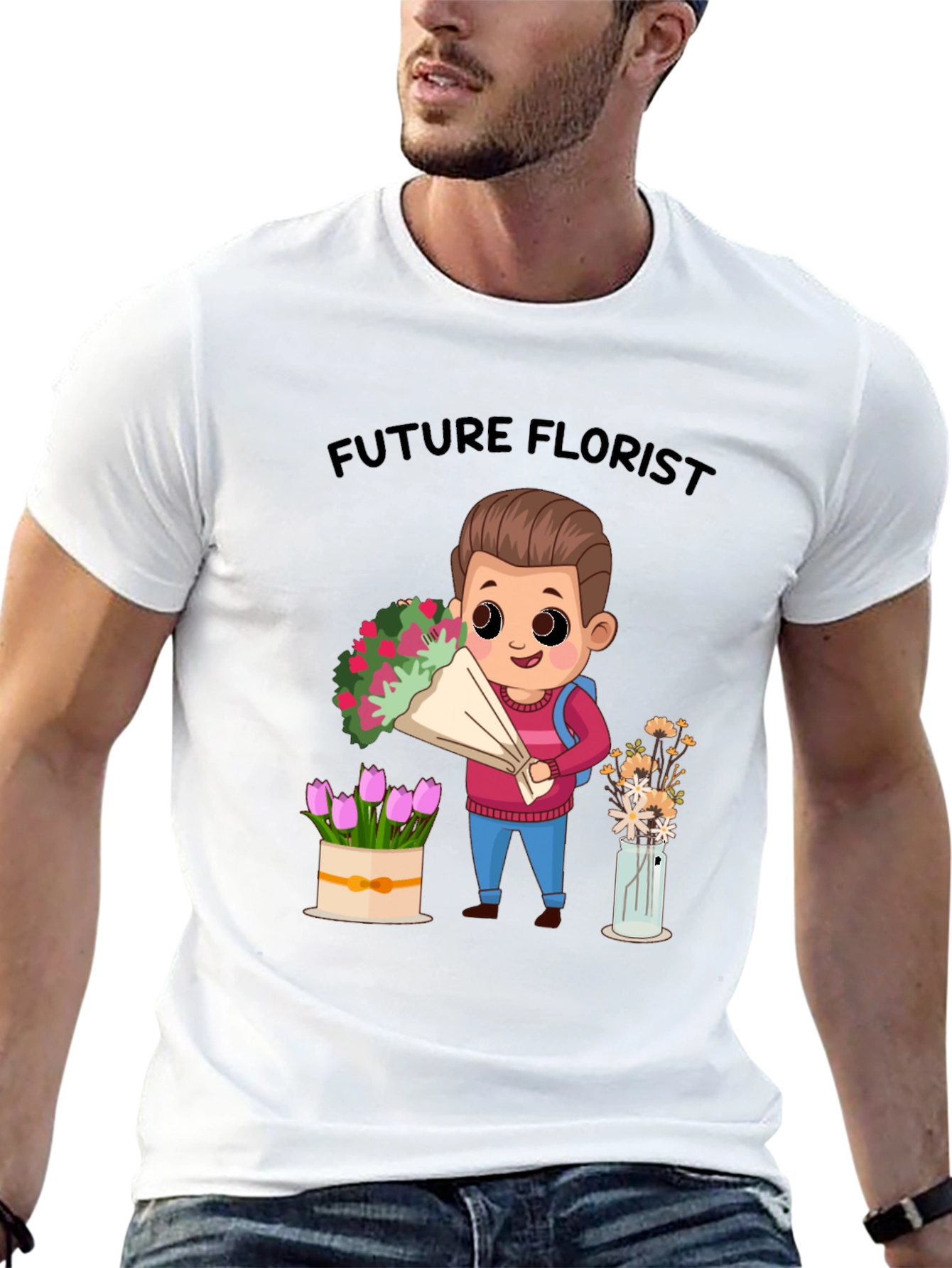 Black Future Florist Graphic T-Shirt - Cute Floral Design view 13