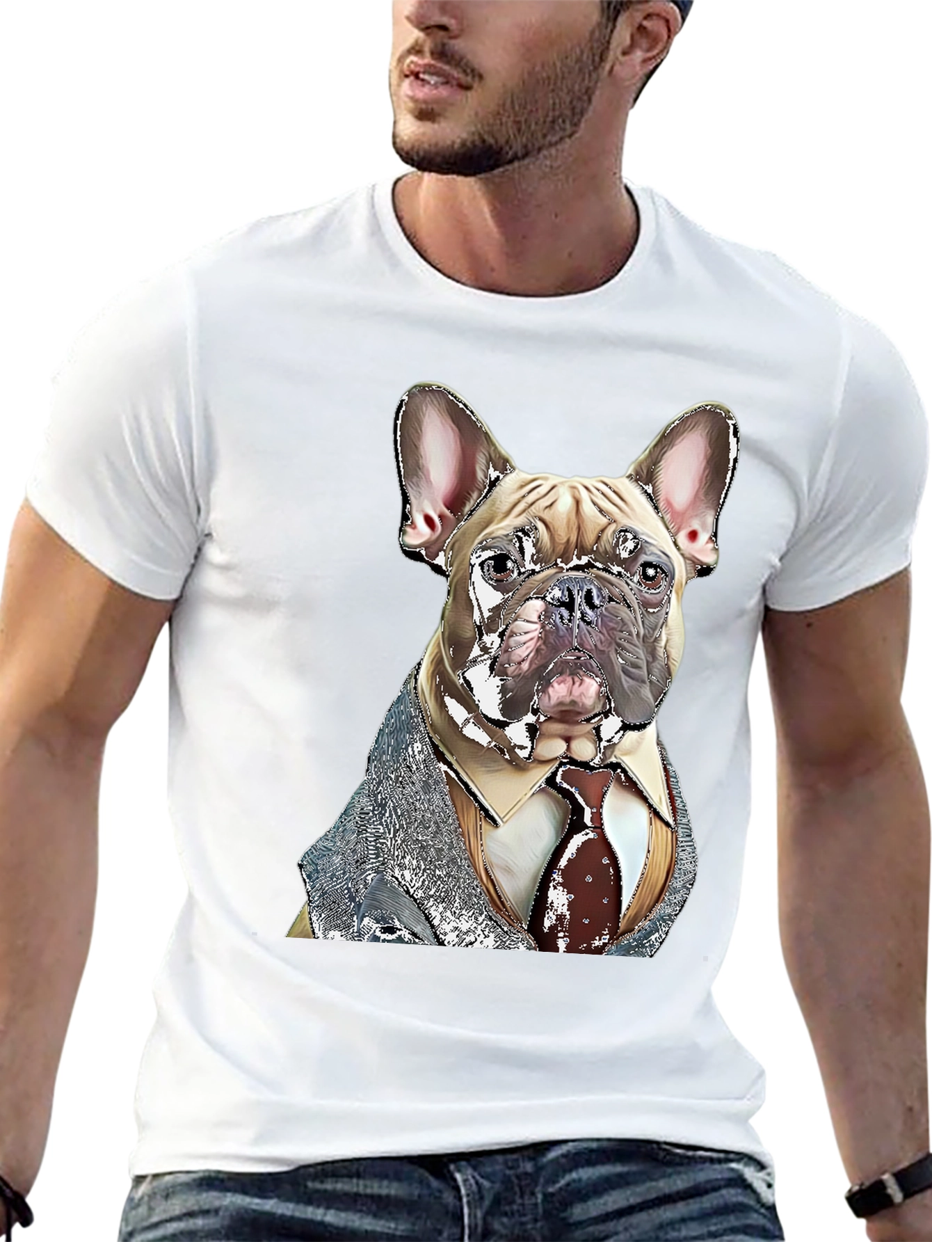 Black Dog in Suit Graphic T-Shirt - Unique Design view 13