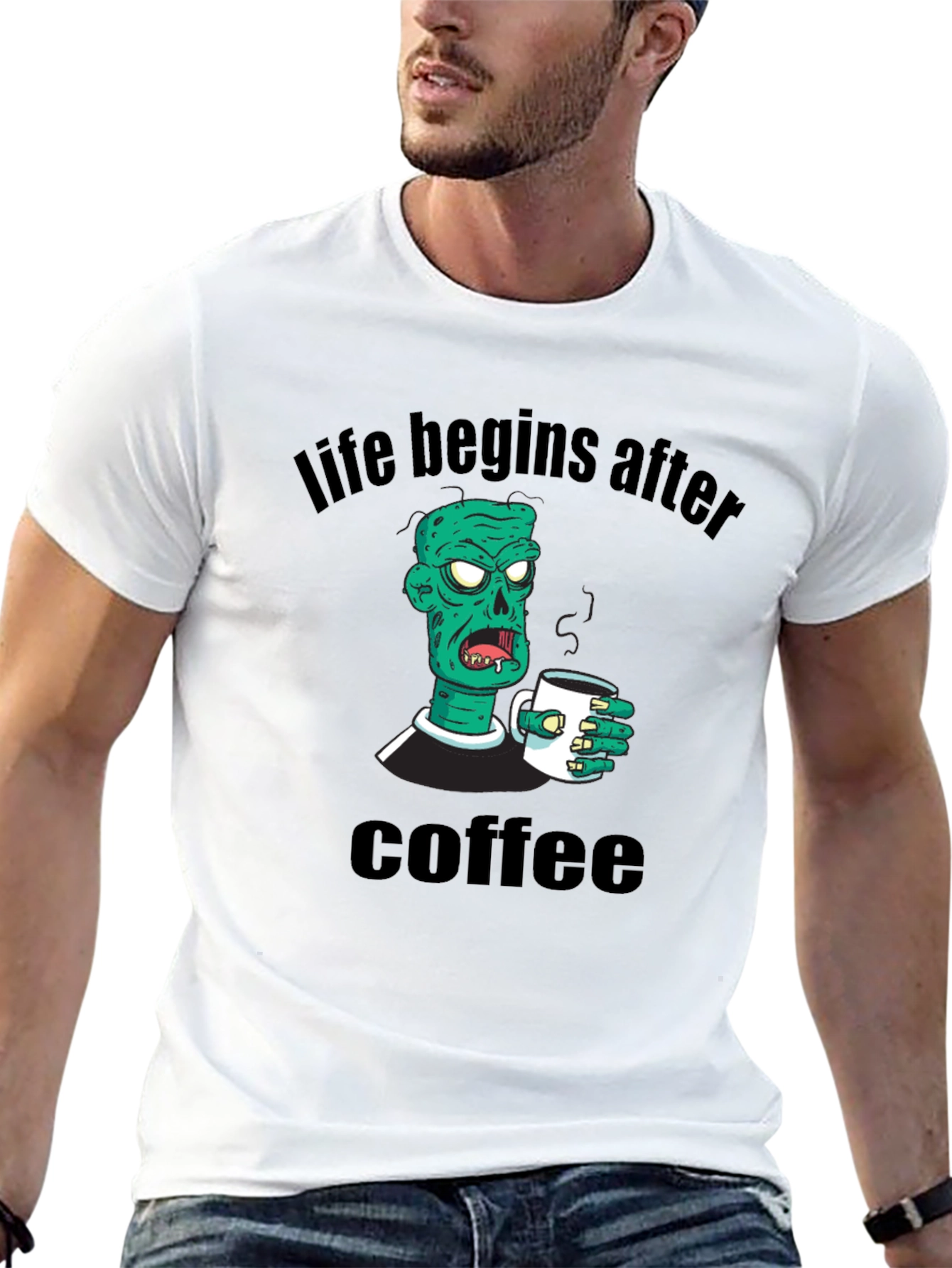 Black Life Begins After Coffee Zombie T-Shirt view 13