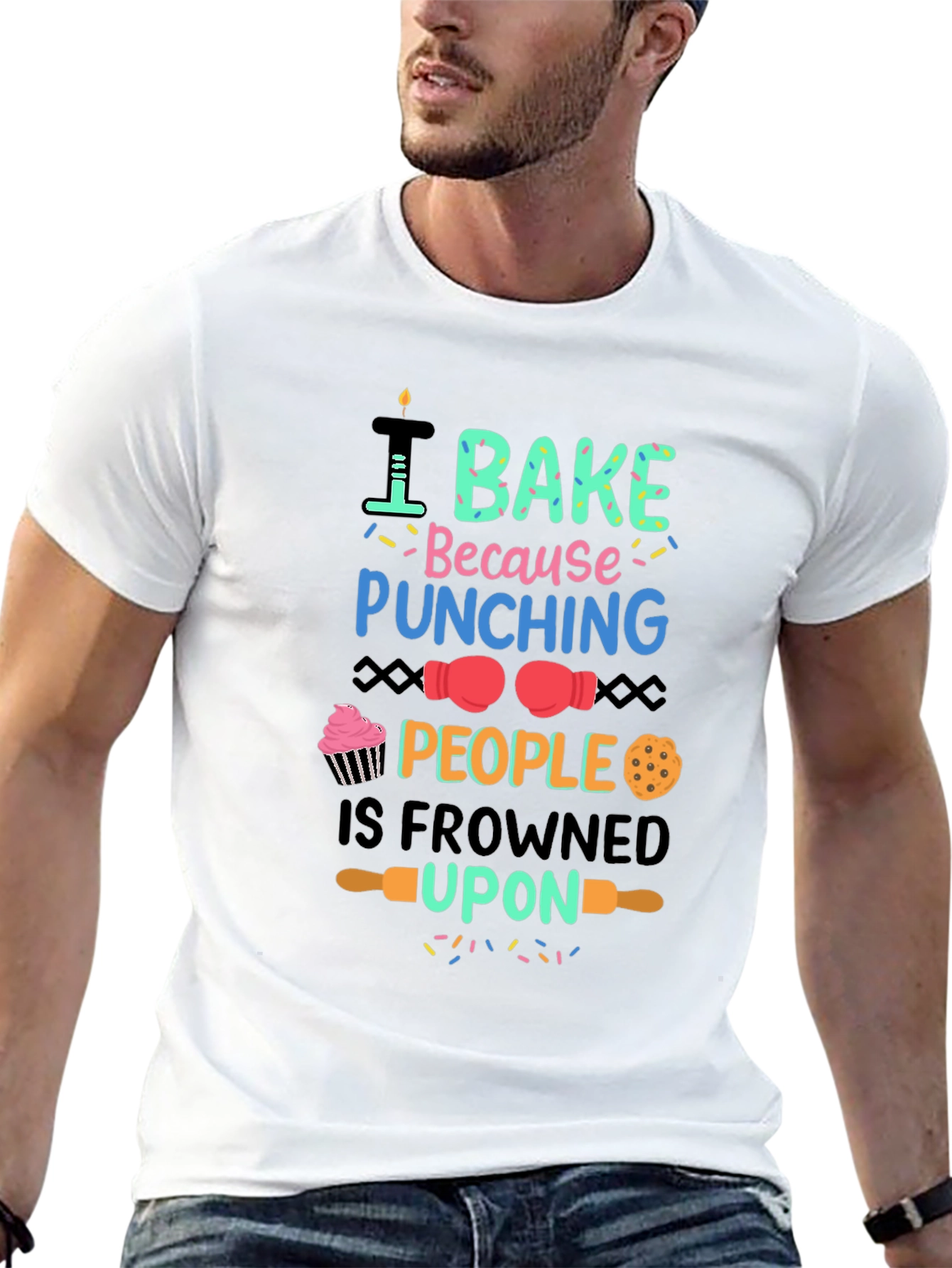 Black I Bake Because Punching People is Frowned Upon Funny T-Shirt view 13