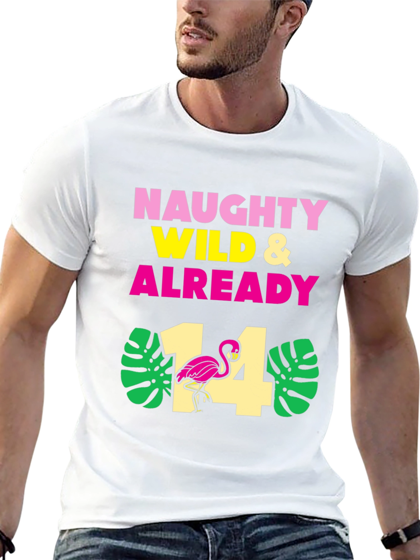 Black Naughty Wild & Already 14 Birthday Flamingo T-Shirt view 13