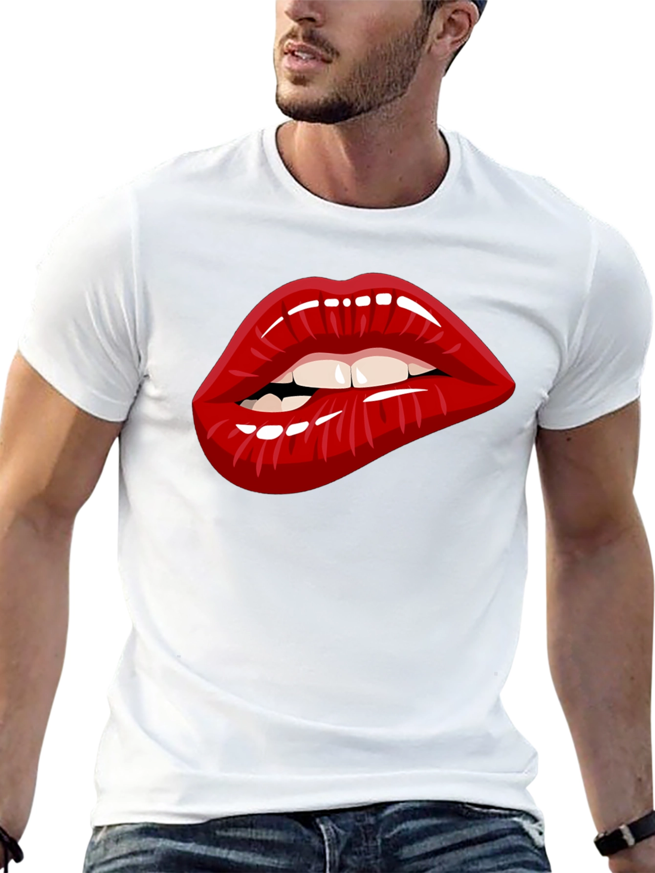 Black Bold Lip Graphic Tee - Unisex Cotton Blend view 13