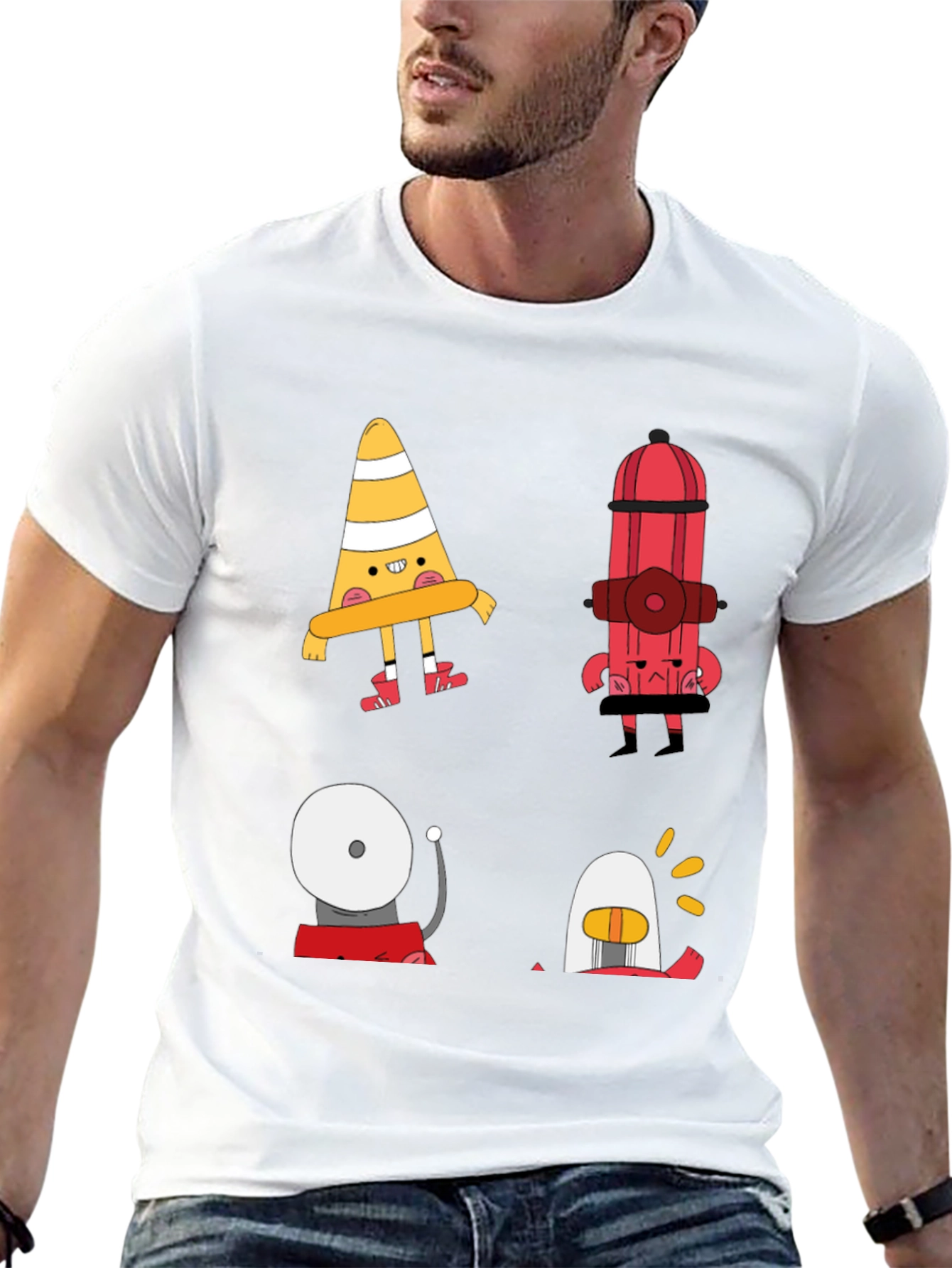 Black Cartoon Fire Safety Black T-Shirt view 13