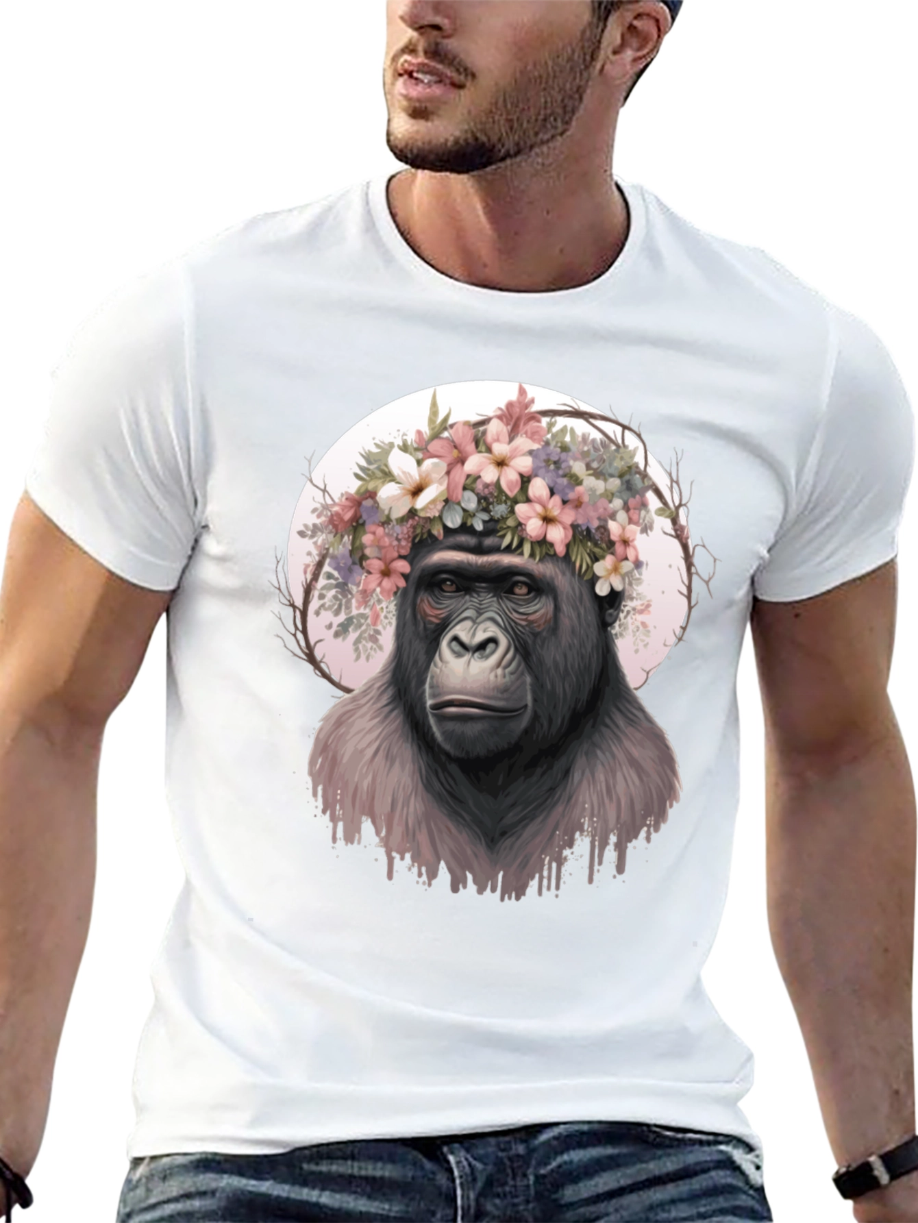 Black Gorilla Flower Crown Graphic Tee view 13