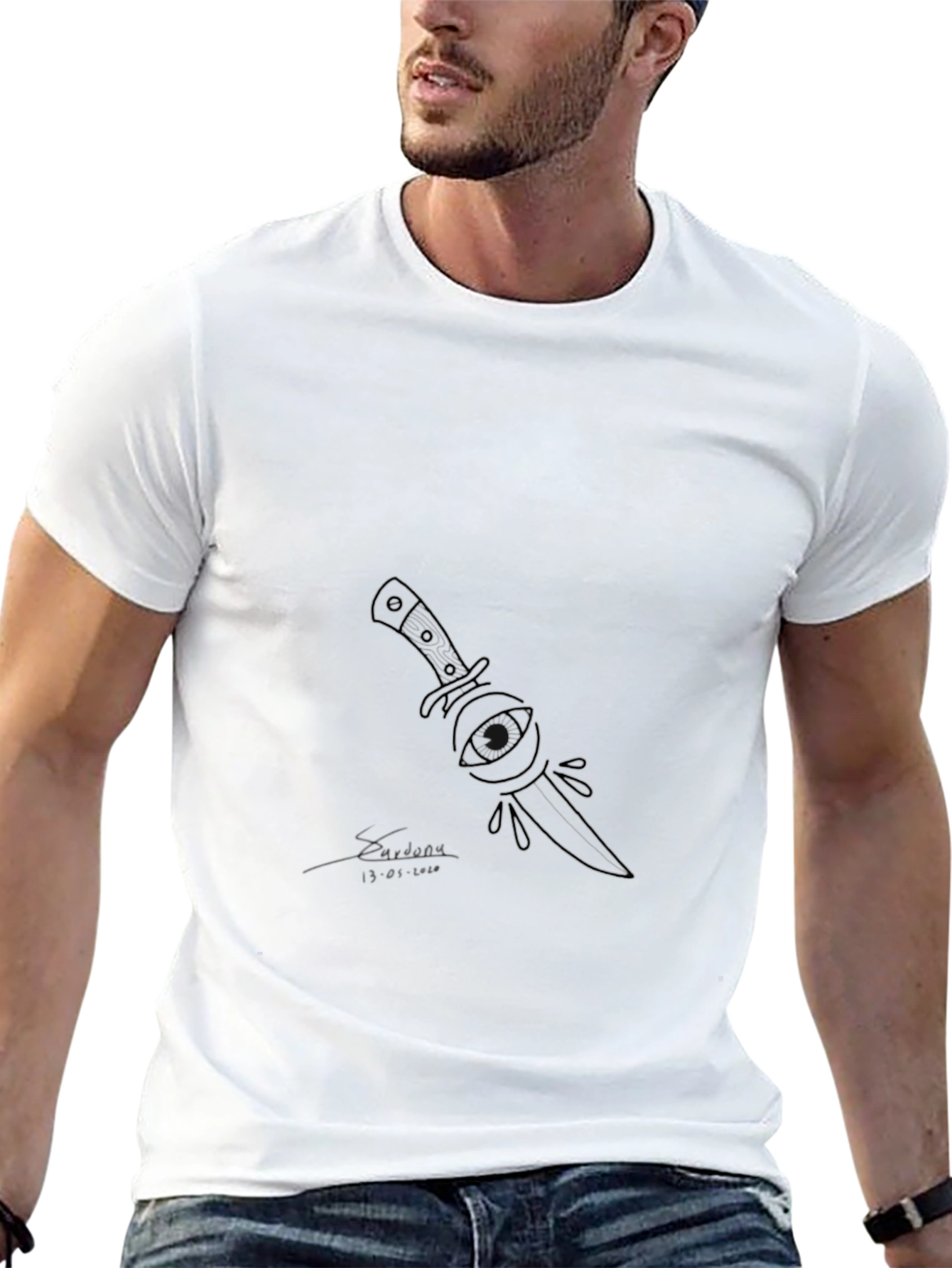 Black Black T-Shirt with Knife & Eye Graphic view 13