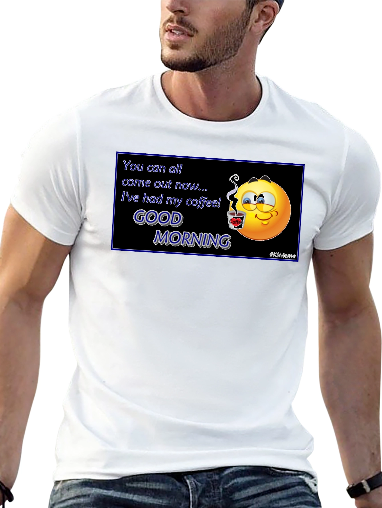 Black Funny Coffee Emoji T-Shirt - Good Morning Meme Tee view 13