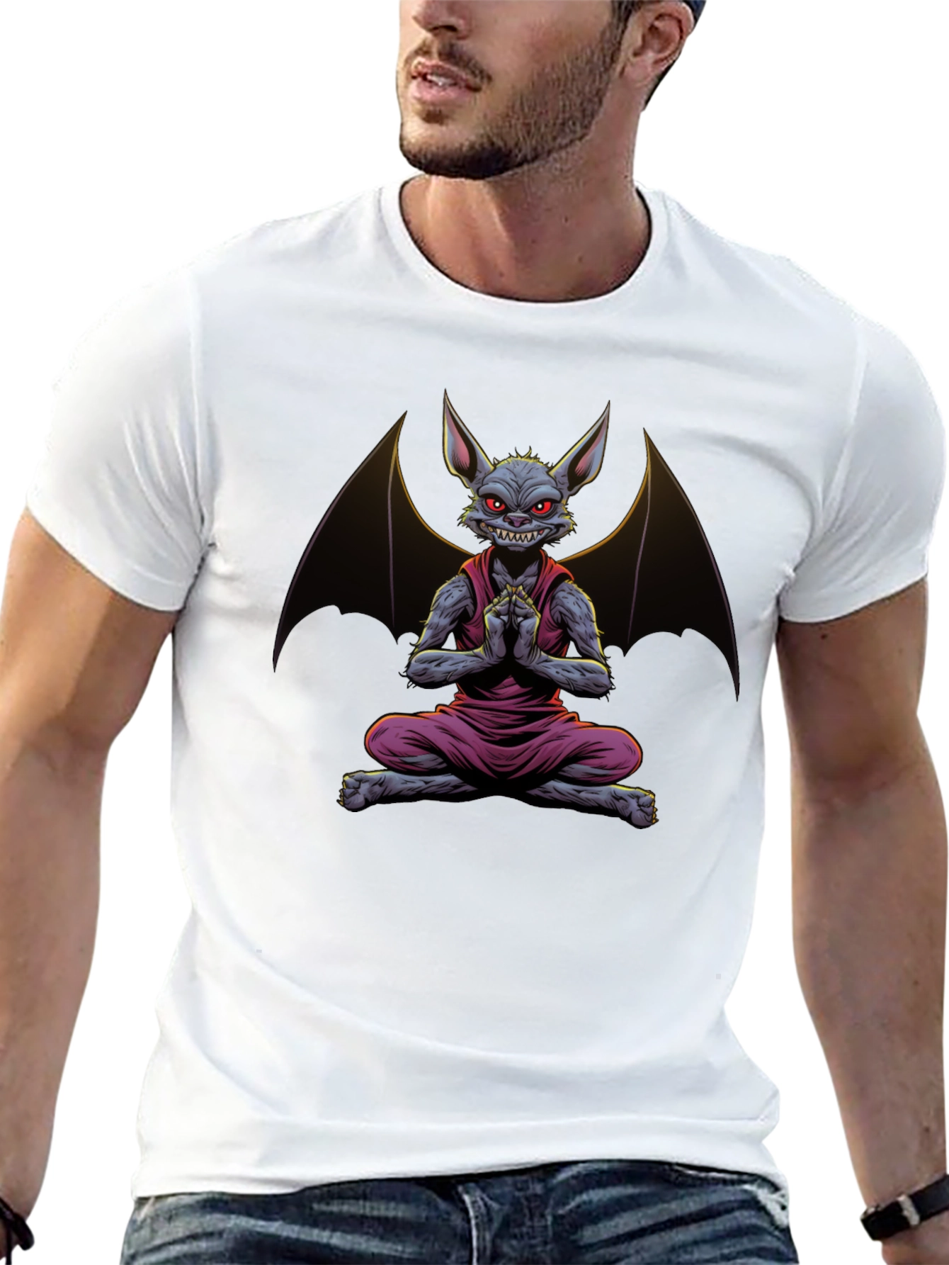 Black Bat Meditation T-Shirt - Men's Black Tee view 13