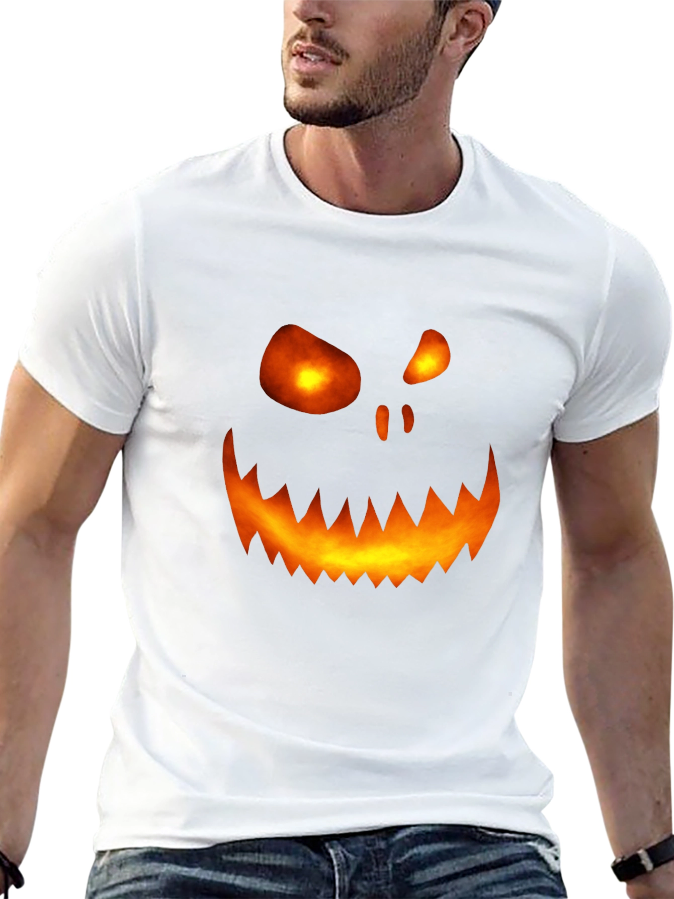 Black Halloween Pumpkin Face Graphic Tee - Scary Spooky Shirt view 13