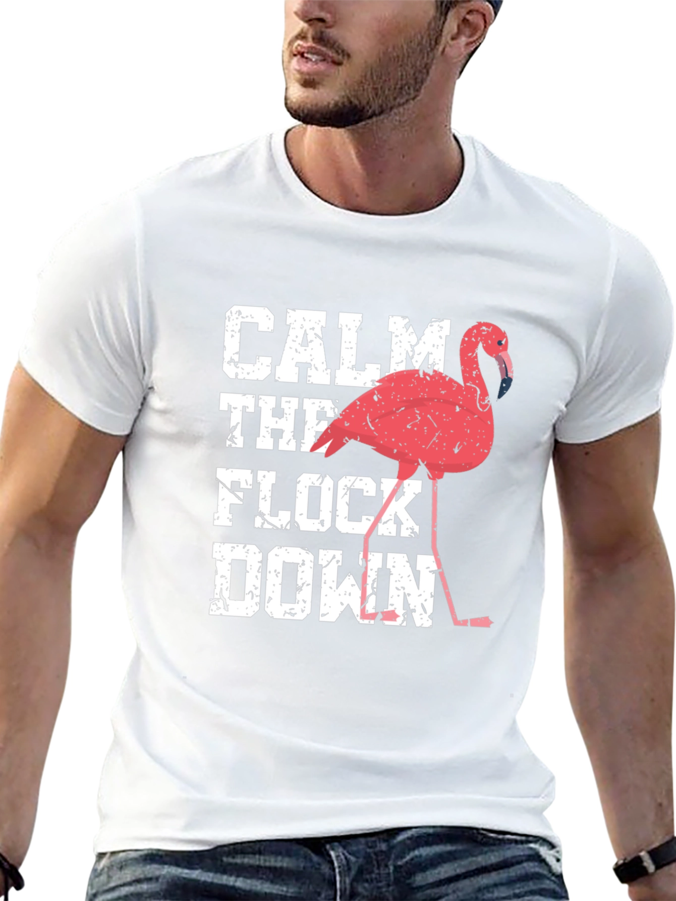 Black Calm The Flock Down Flamingo Graphic Tee view 13