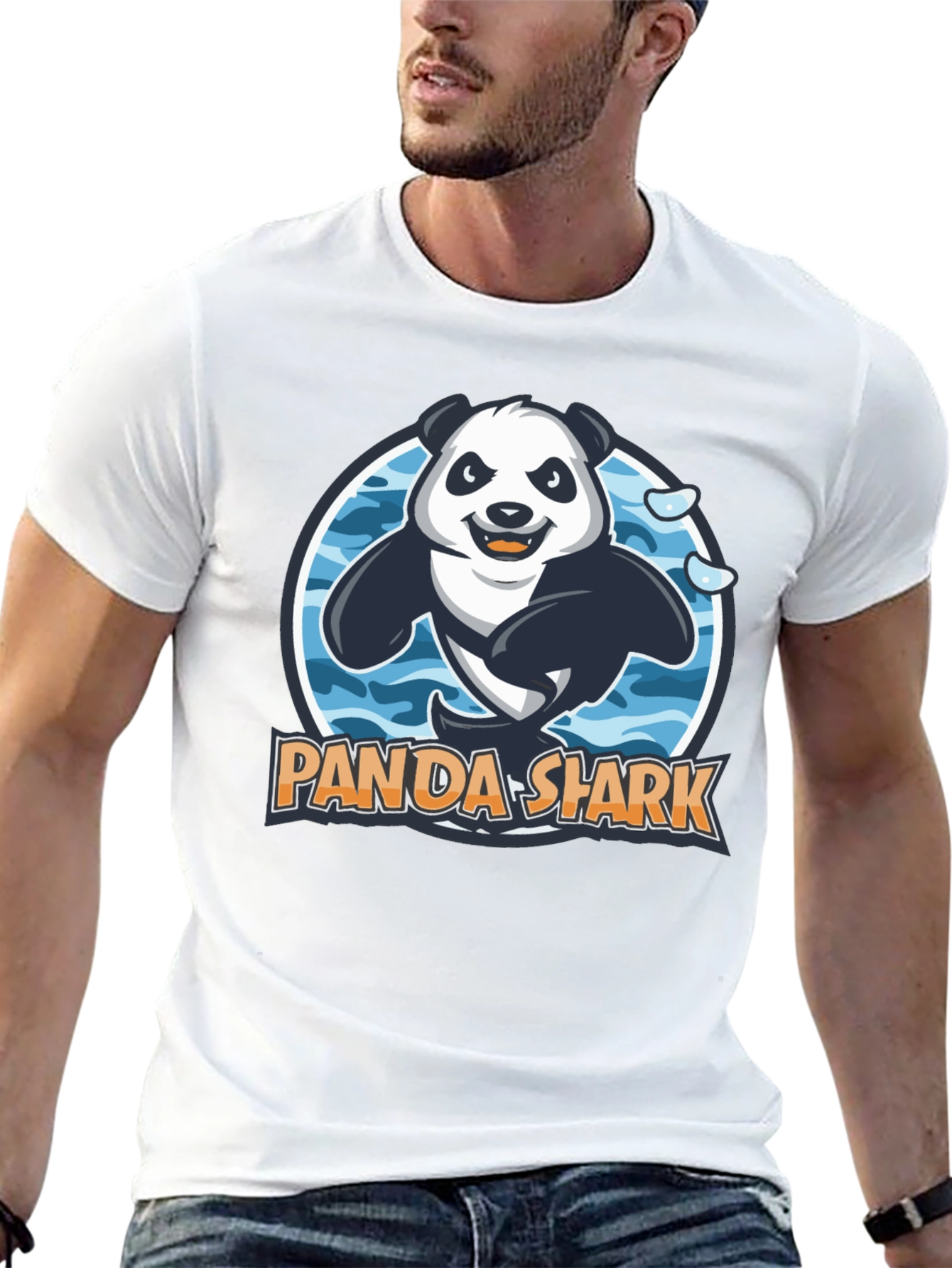 Black Panda Shark Graphic T-Shirt - Black Cotton Tee view 13