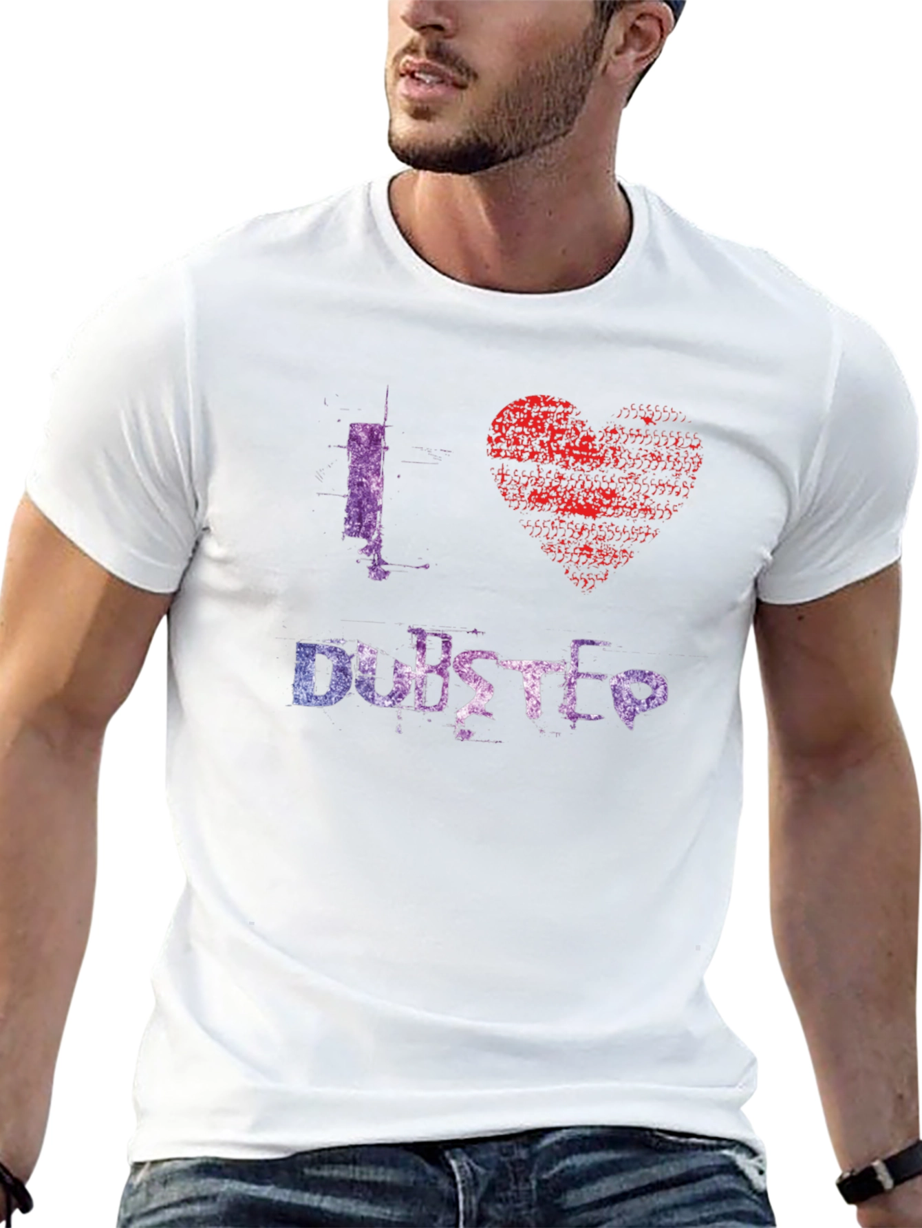 Black I Love Dubstep Graphic Tee - Black Cotton T-Shirt view 13