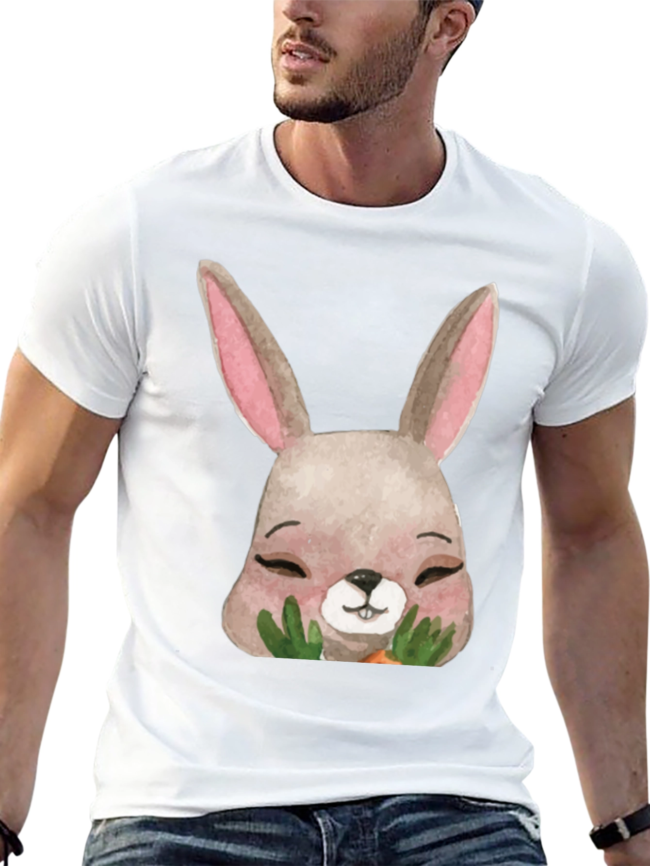 Black Cute Bunny Graphic T-Shirt - Unisex Black Tee view 13