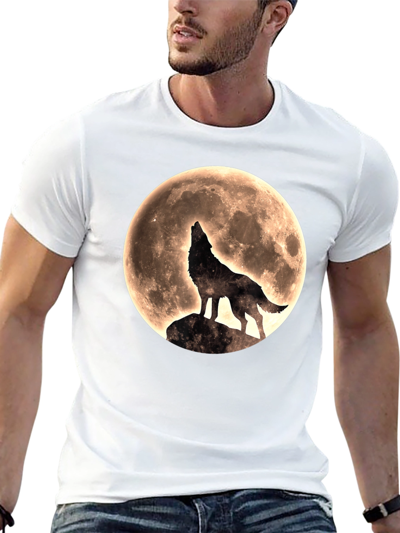 Black Wolf Howling at Moon Graphic T-Shirt - Black view 13