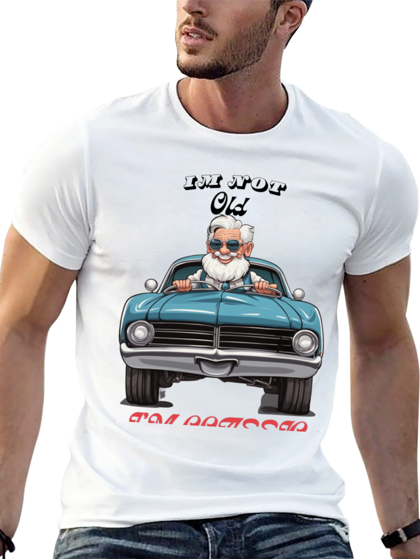 Black Funny Old Man Driving Classic Car T-Shirt view 13
