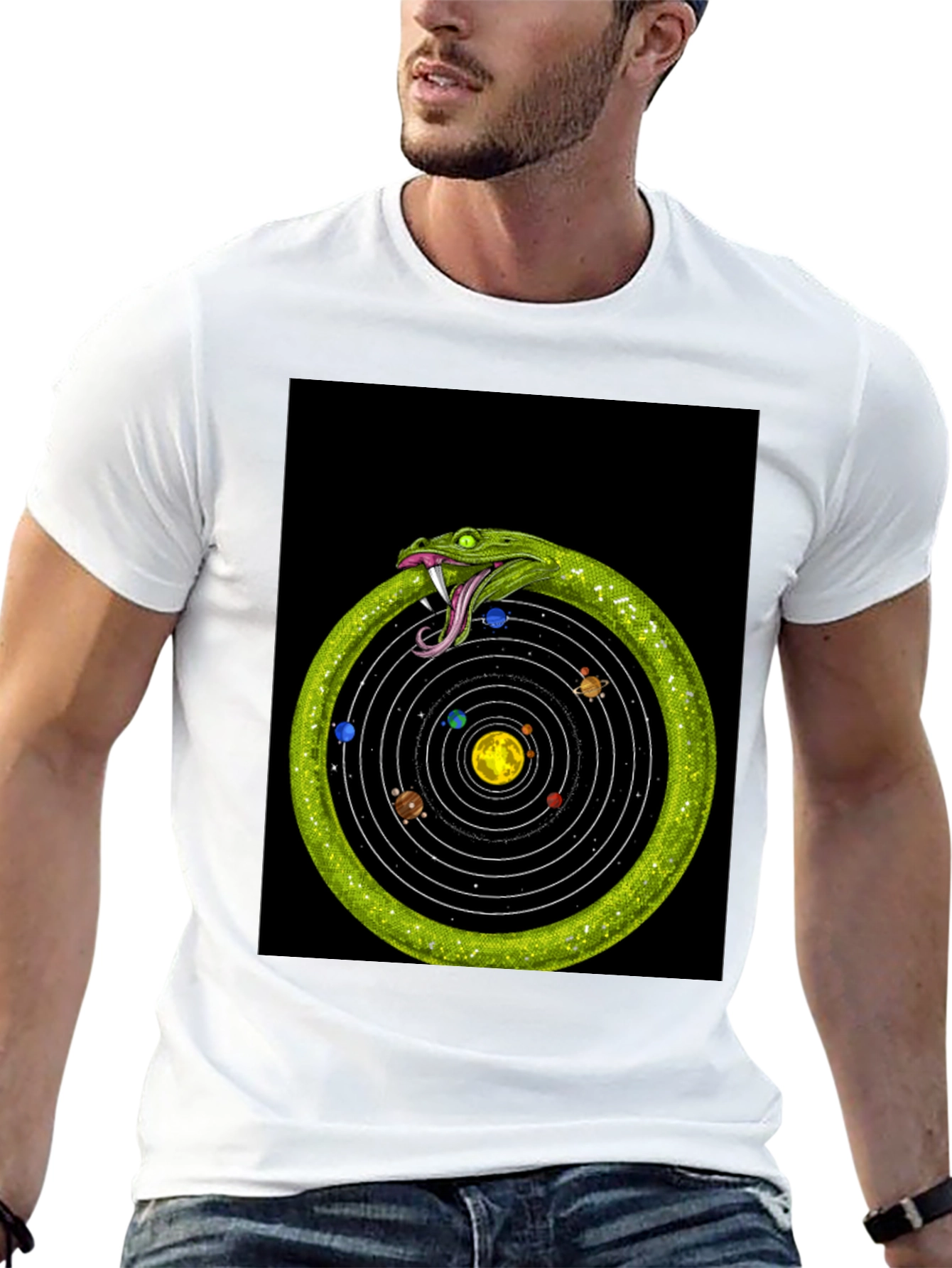 Black Ouroboros Solar System T-Shirt view 13