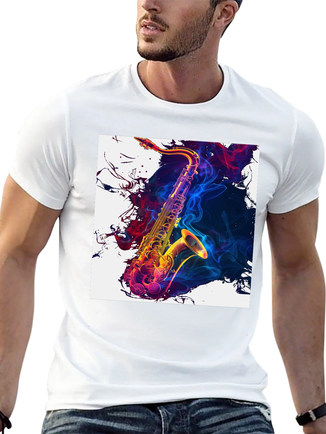 Black Saxophone Art Graphic Tee - Cool Music Lover Shirt view 13
