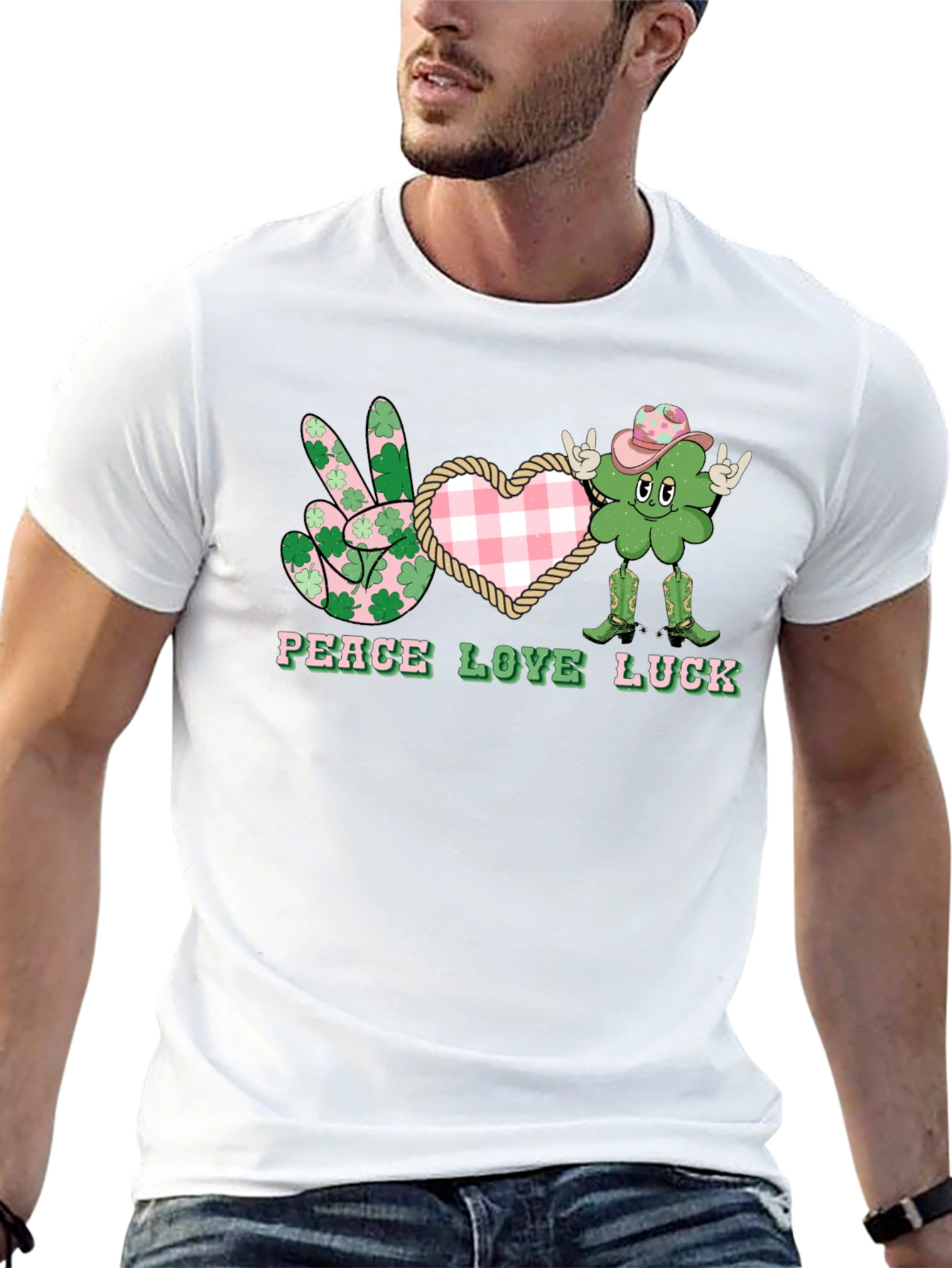 Black Peace Love Luck St. Patrick's Day T-Shirt view 13