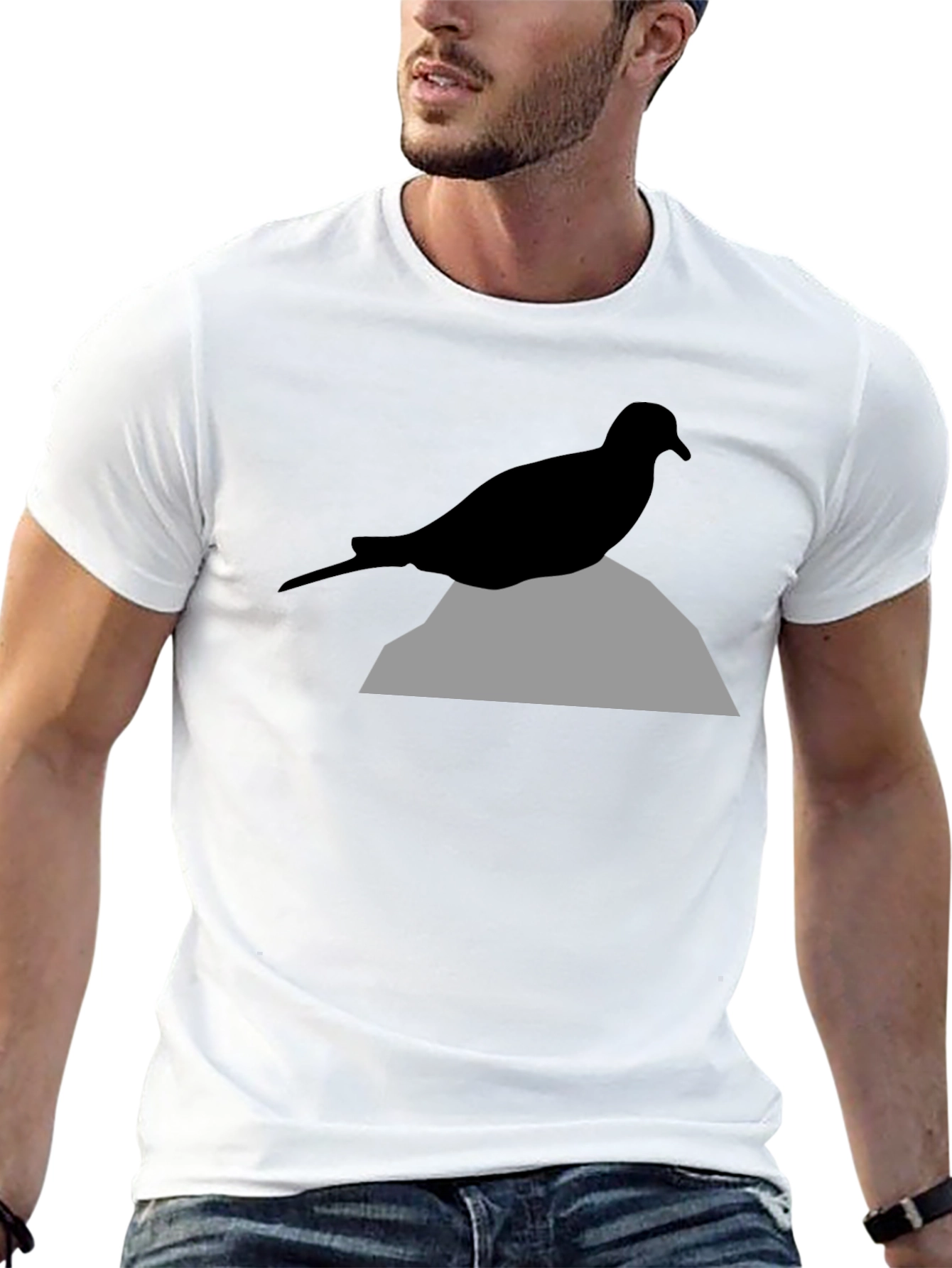 Black Bird on Rock Graphic Tee - Unisex Black T-Shirt view 13