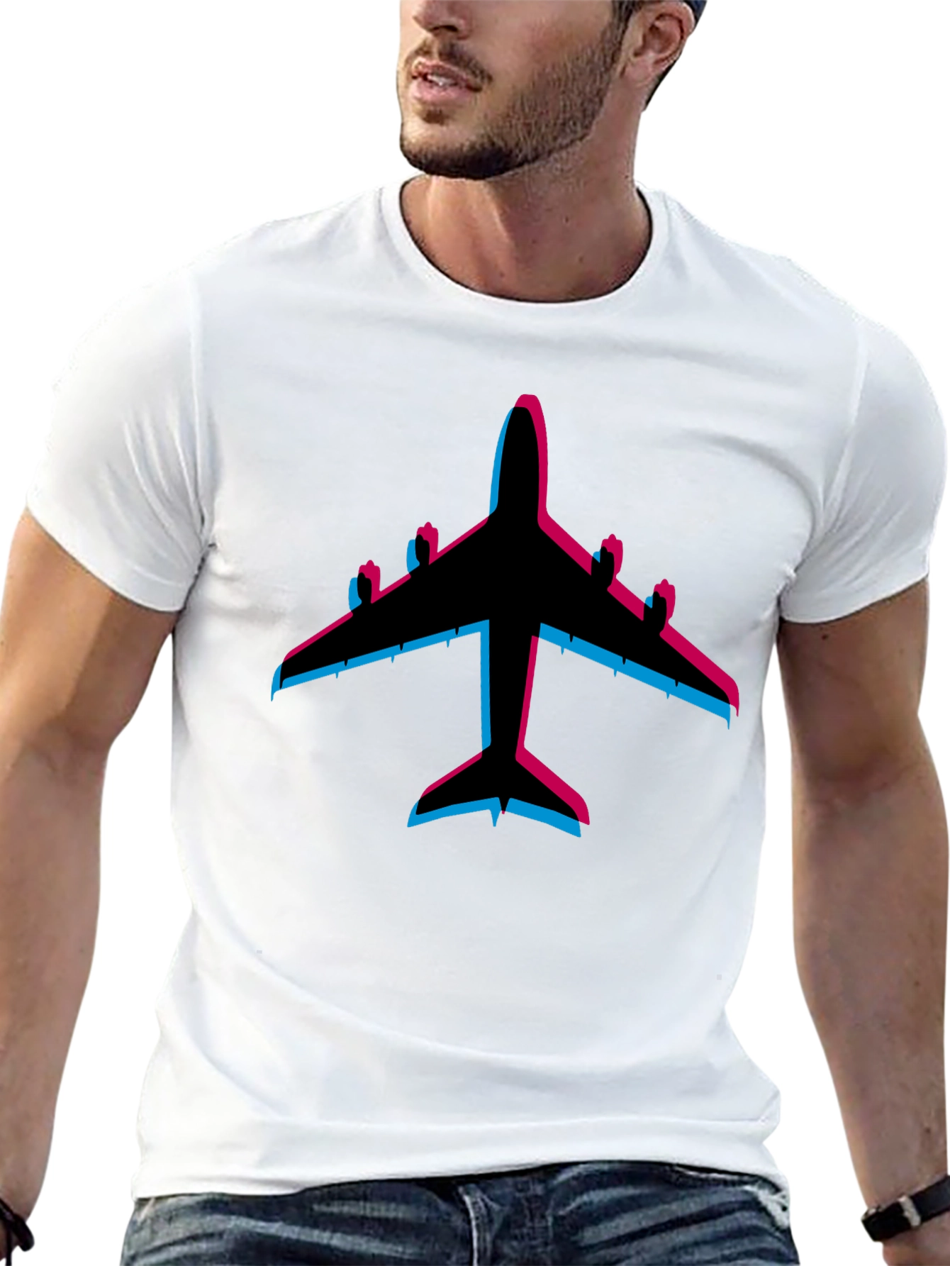 Black Retro Airplane Graphic Tee - Black Cotton Blend view 13