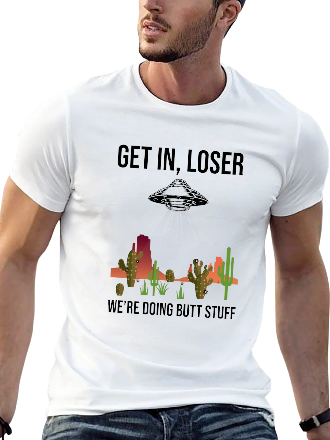 Black Get In Loser T-Shirt - Alien Abduction Humor view 13