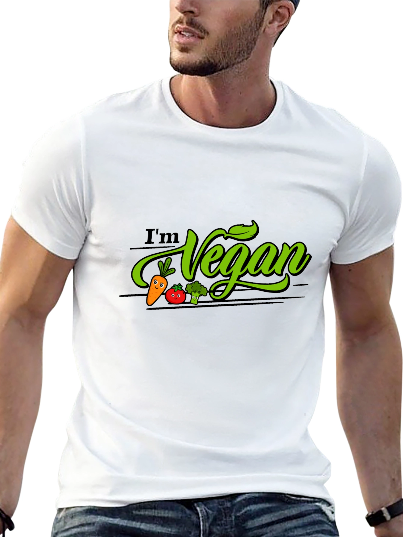 Black I'm Vegan Graphic T-Shirt - Black, Crew Neck view 13