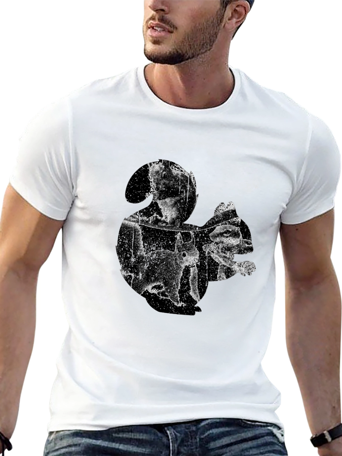 Black Squirrel Silhouette Men's T-Shirt - Black Cotton view 13