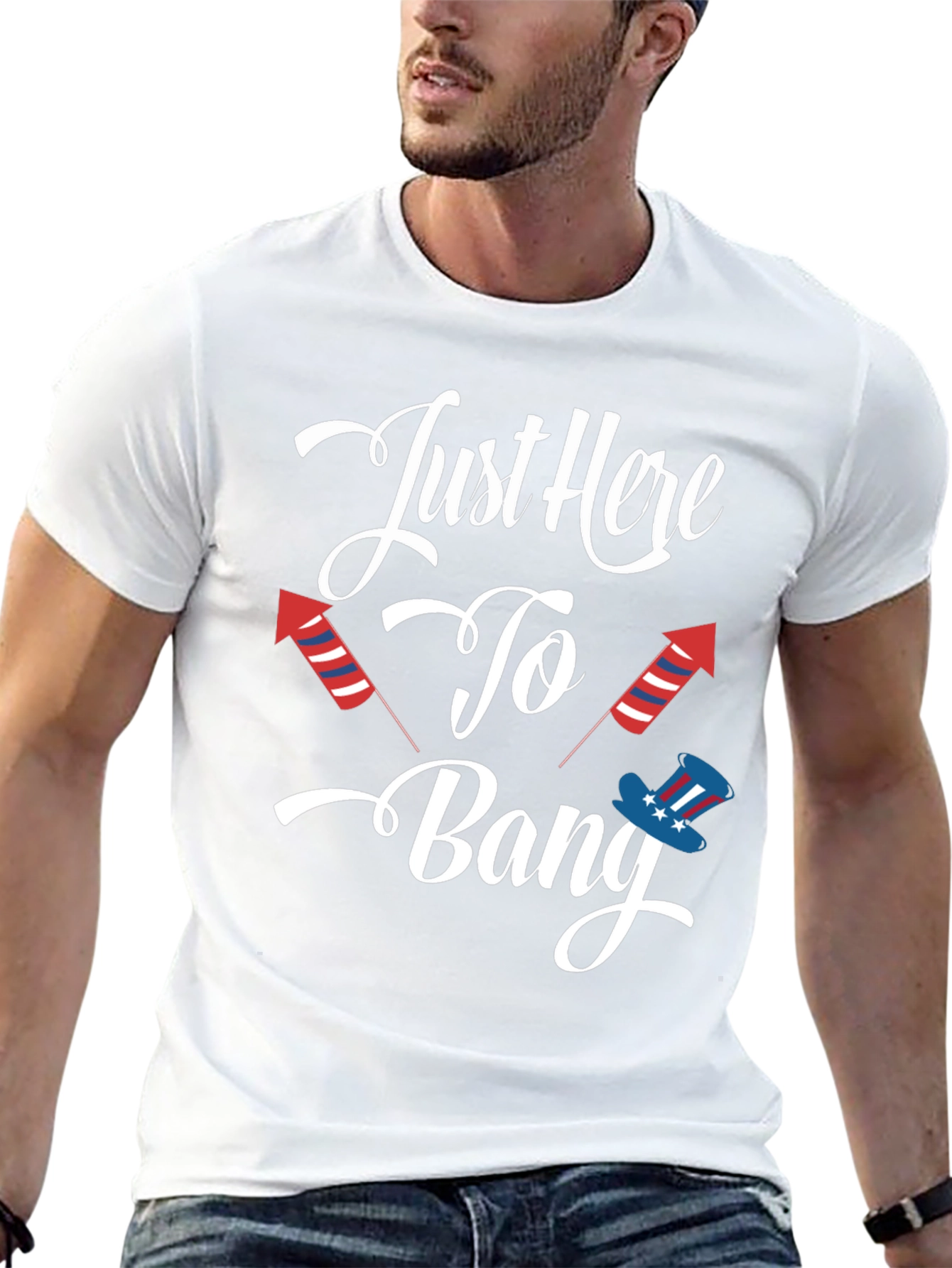Black Just Here to Bang Patriotic T-Shirt view 13