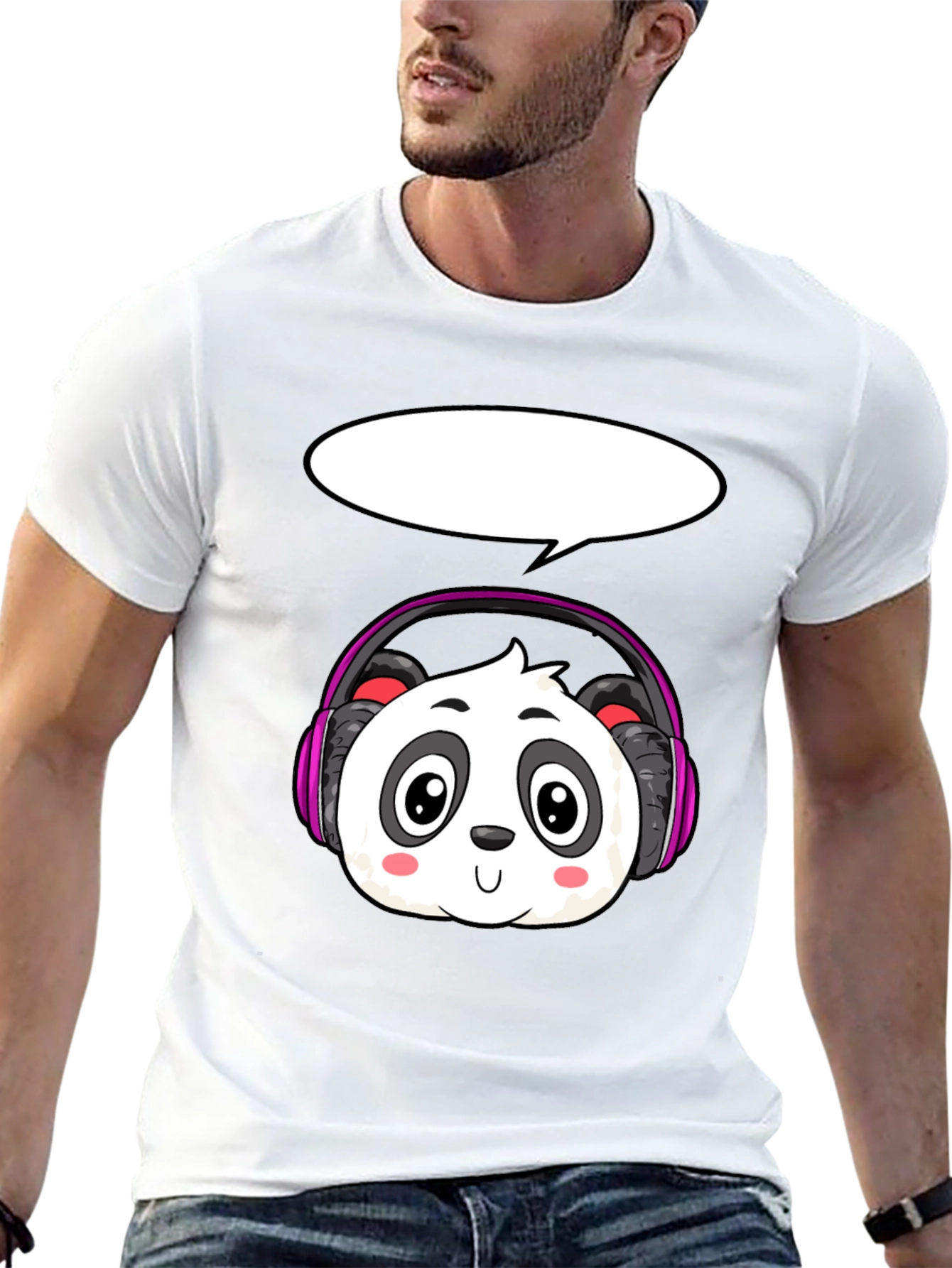 Black Cartoon Panda with Headphones T-Shirt view 13