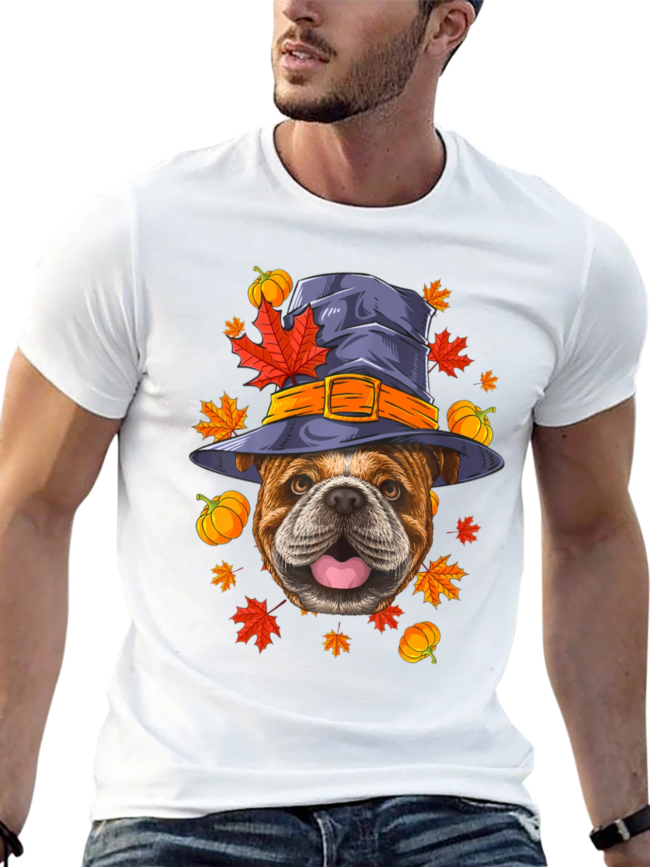 Black Bulldog Witch Hat Fall T-Shirt view 13