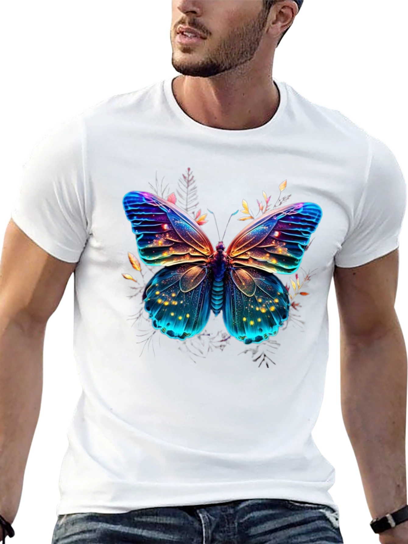 Black Butterfly Graphic Print Men's T-Shirt view 13
