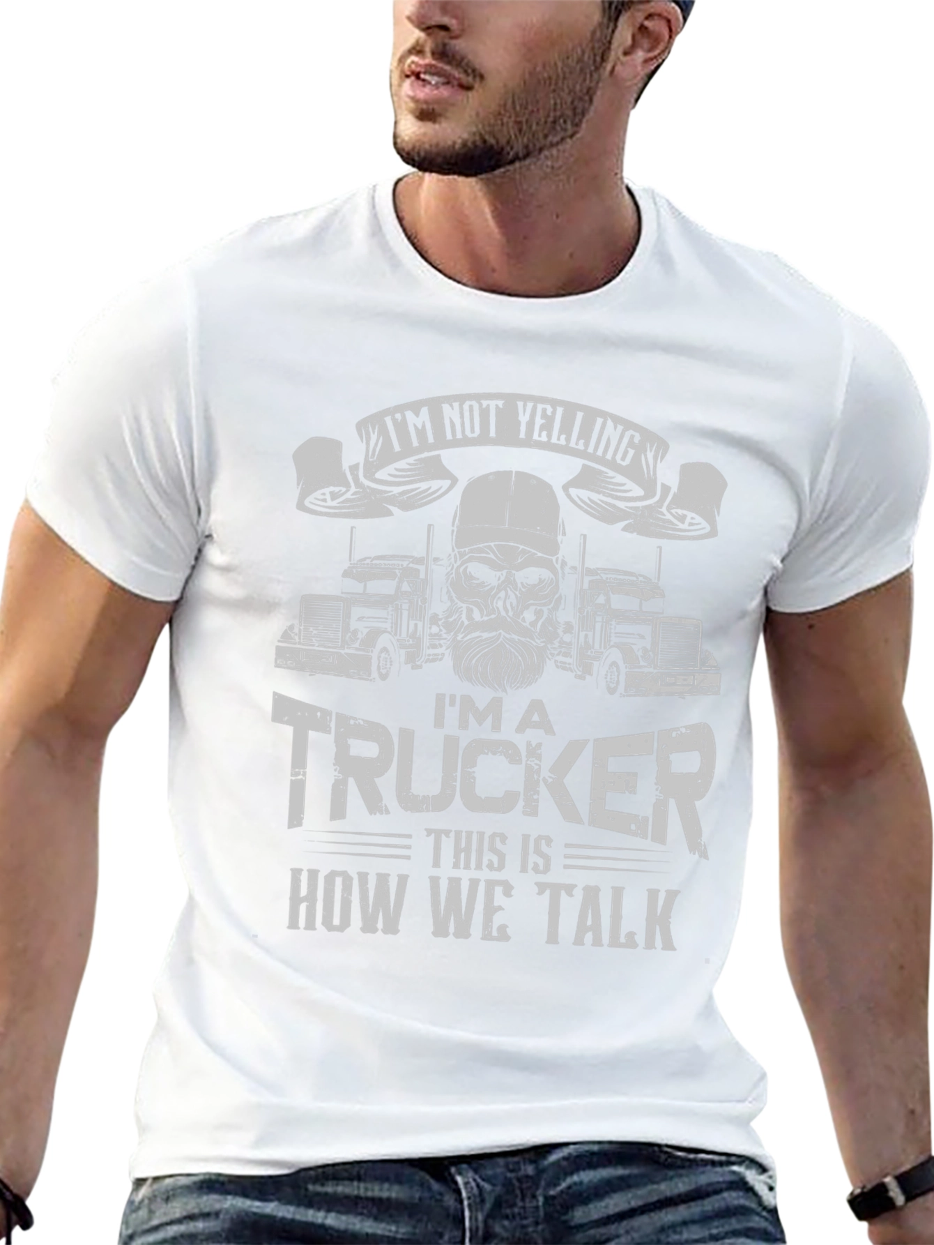 Black I'm Not Yelling Trucker T-Shirt view 13