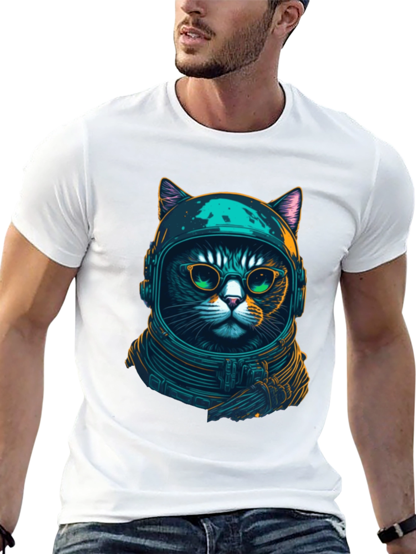 Black Cosmic Cat T-Shirt - Astronaut Kitty Design view 13