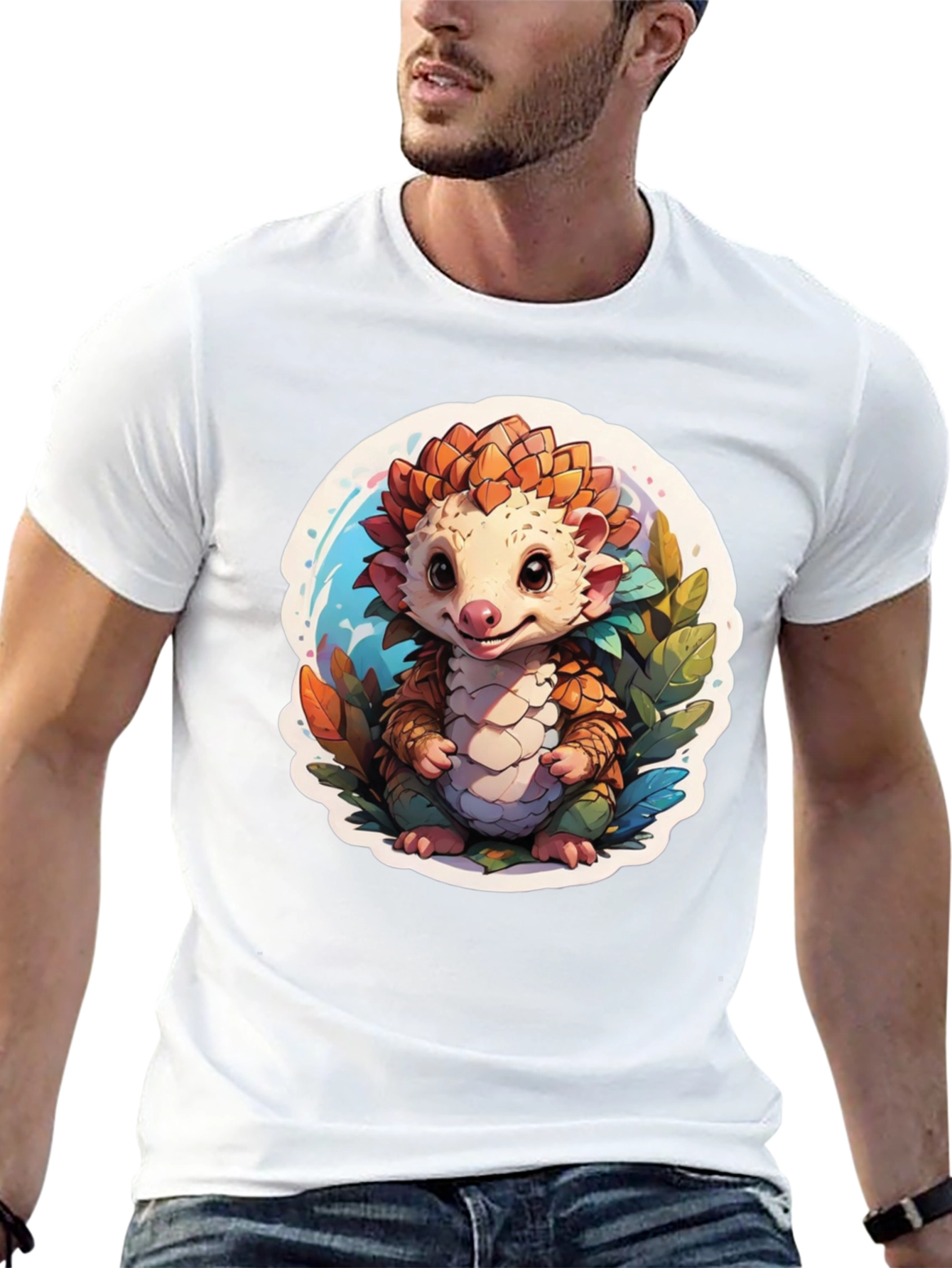 Black Cute Pangolin T-Shirt - Black Cotton Tee view 13