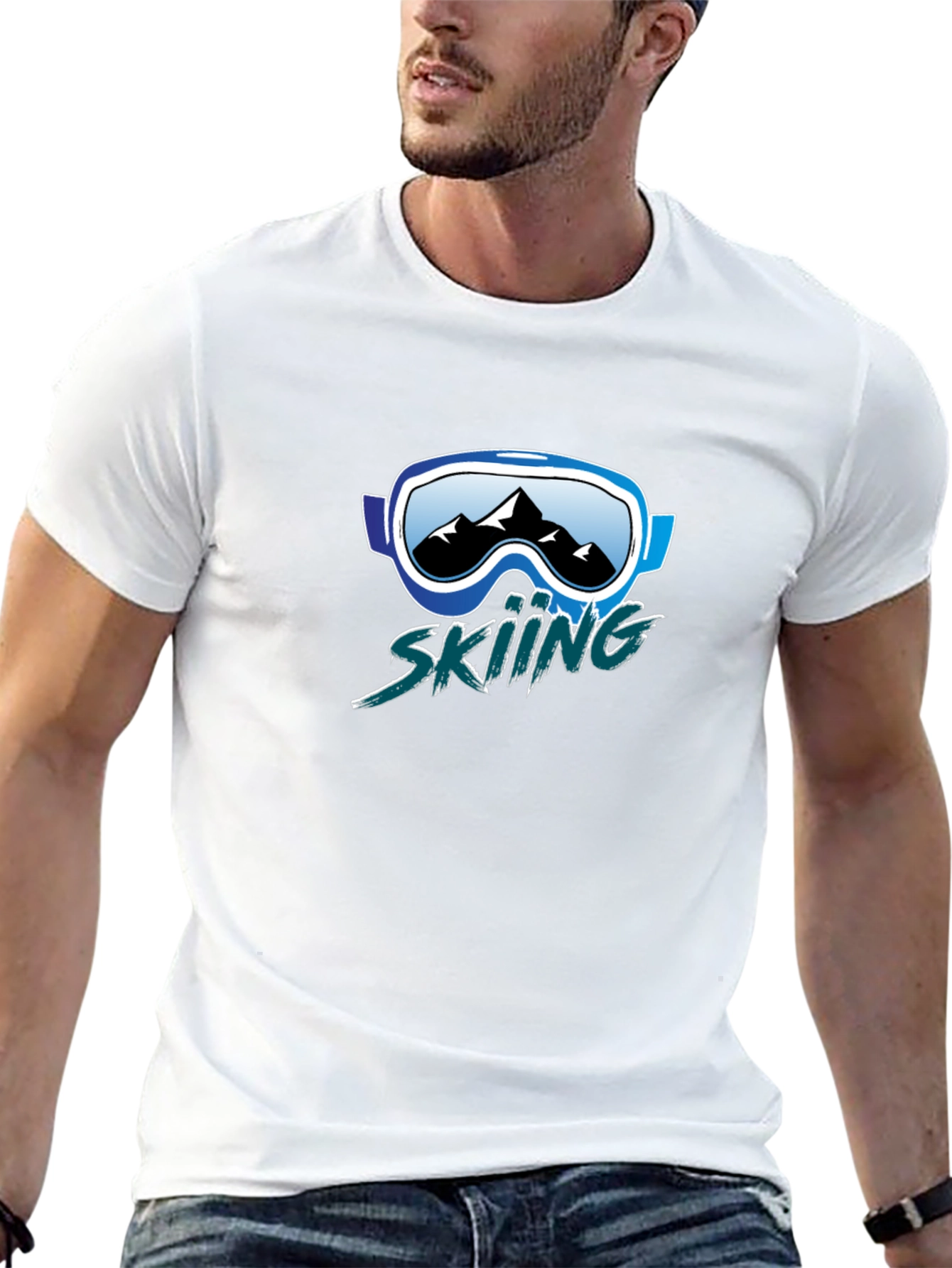 Black Skiing Graphic Tee - Mountain Goggles Design view 13