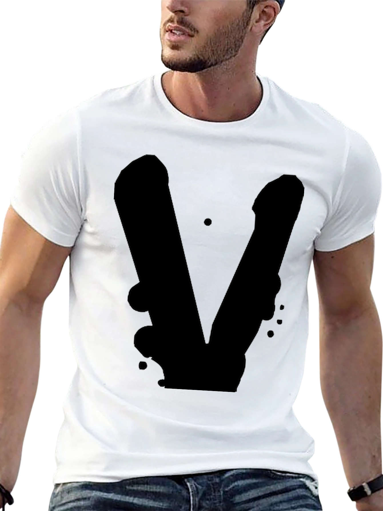 Black Black T-Shirt with Abstract V Design view 13