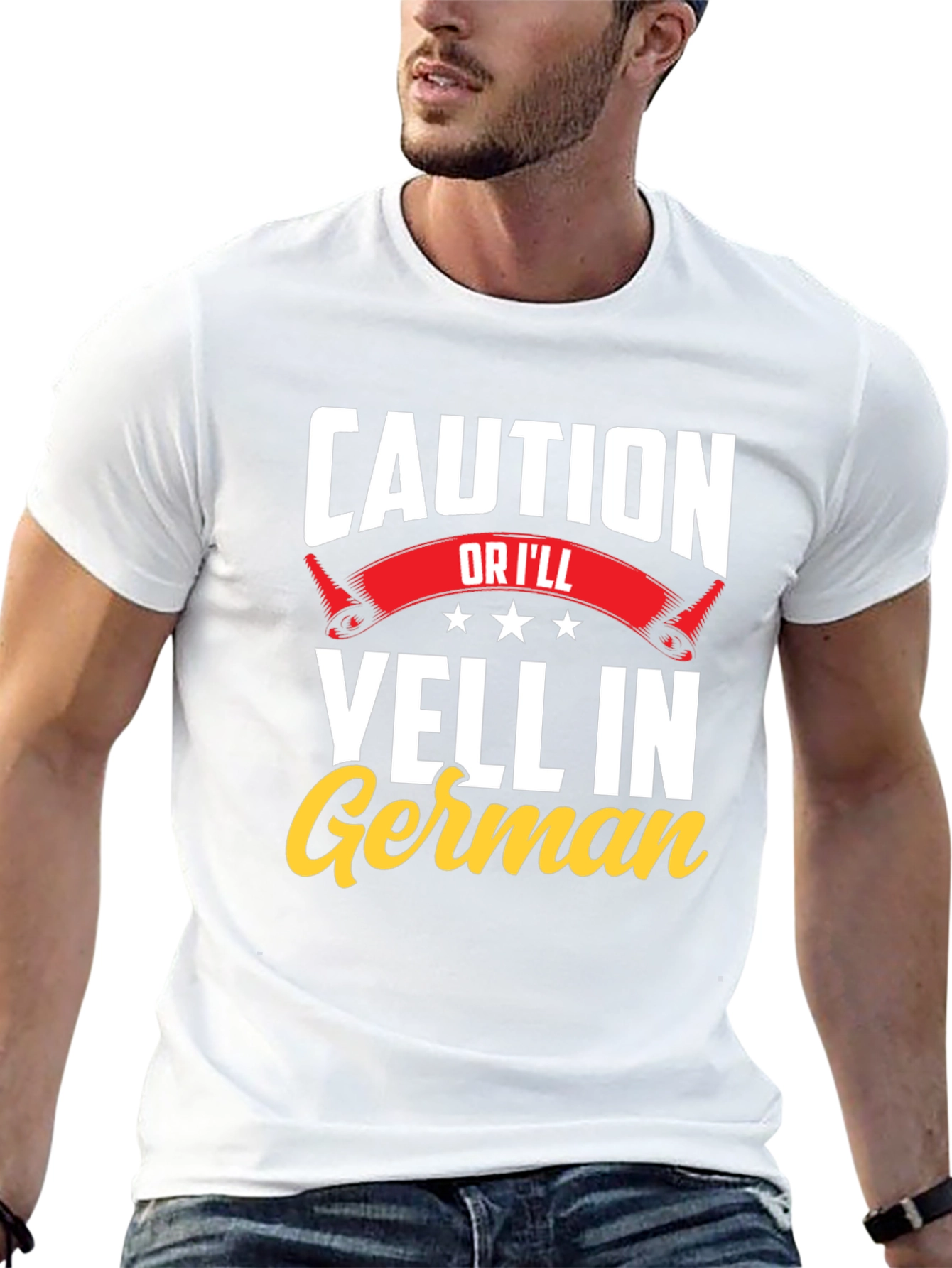 Black Caution, I'll Yell in German T-Shirt - Funny view 13