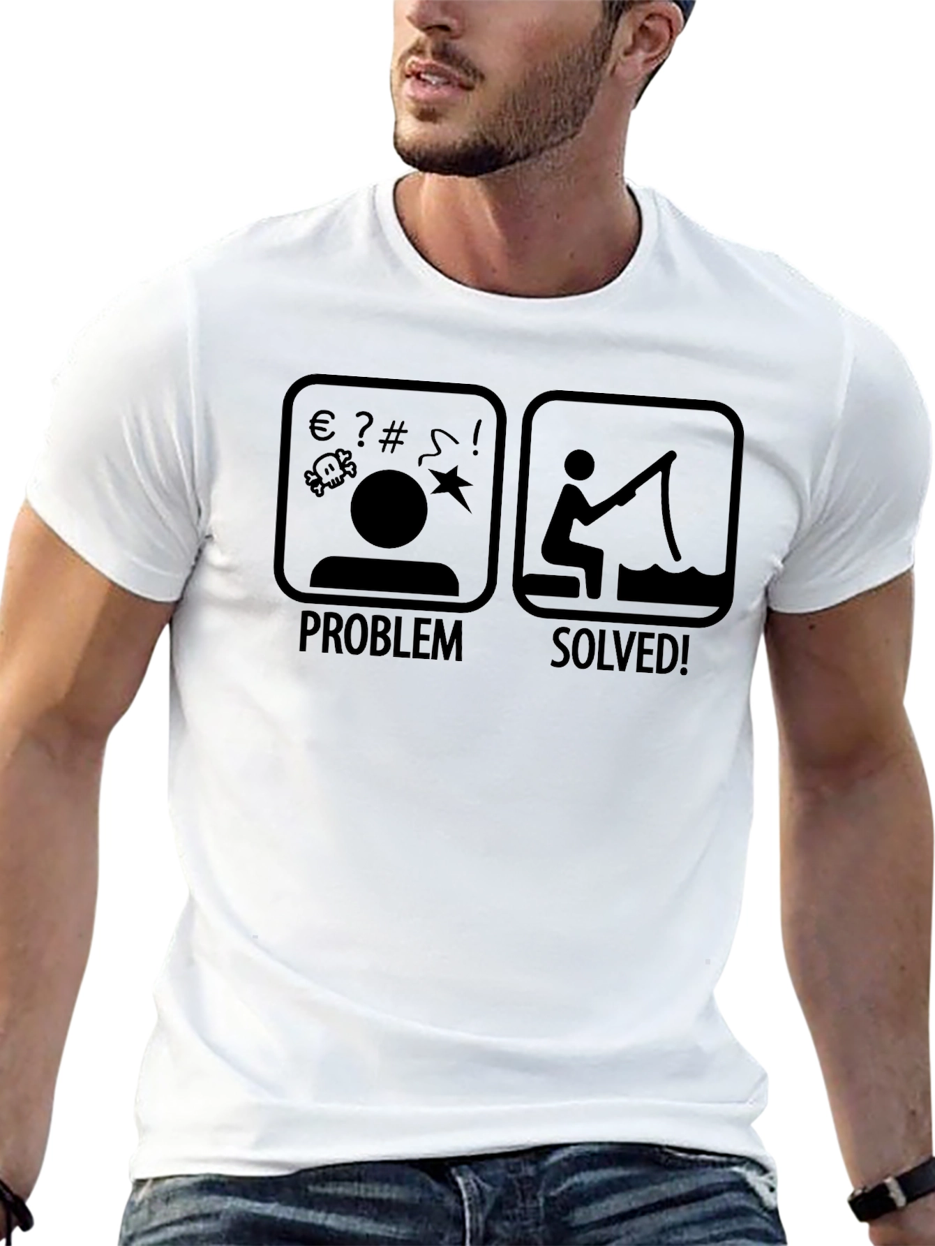 Black Problem Solved Fishing T-Shirt view 13