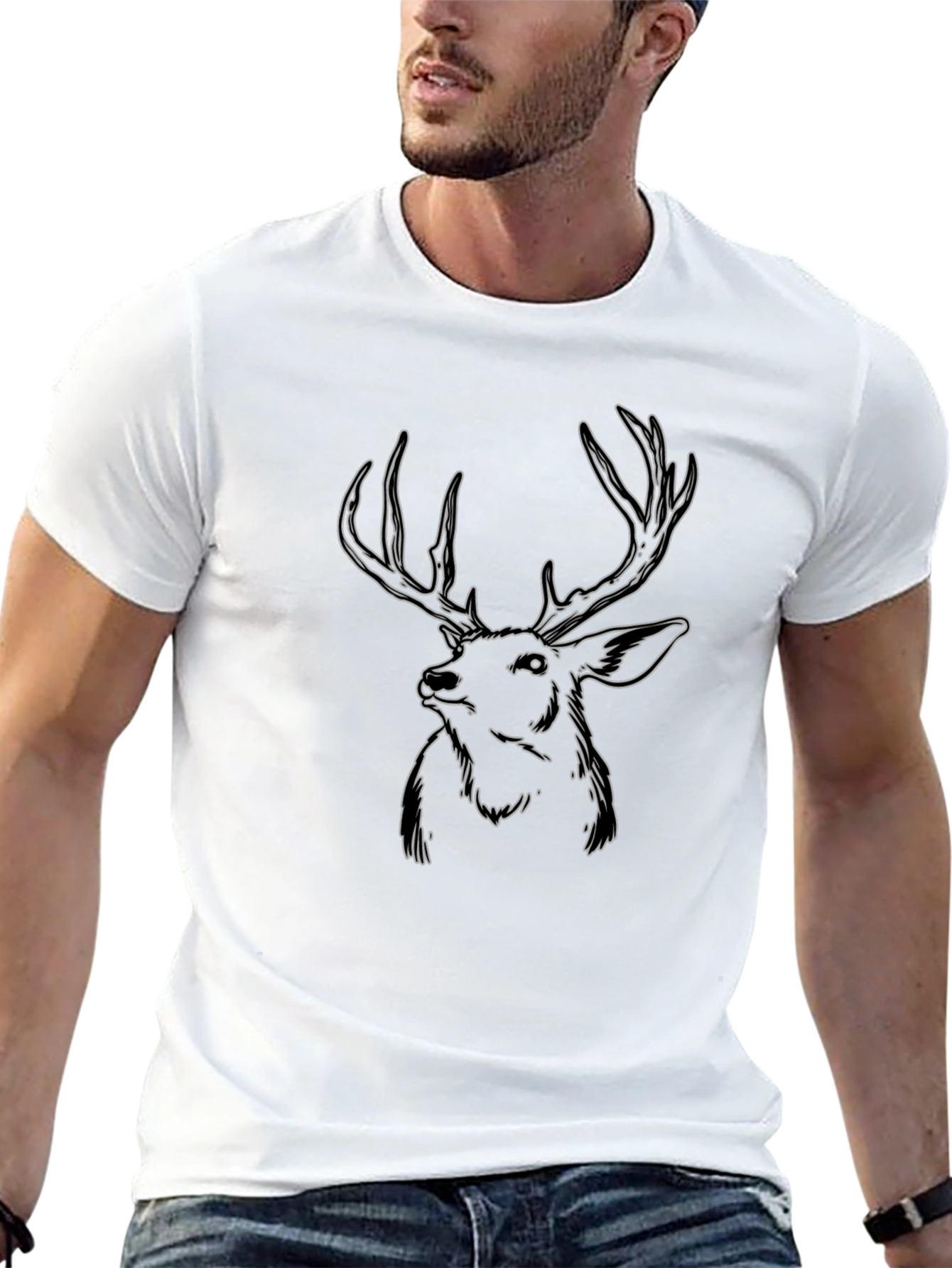 Black Deer Outline Graphic T-Shirt - Black view 13