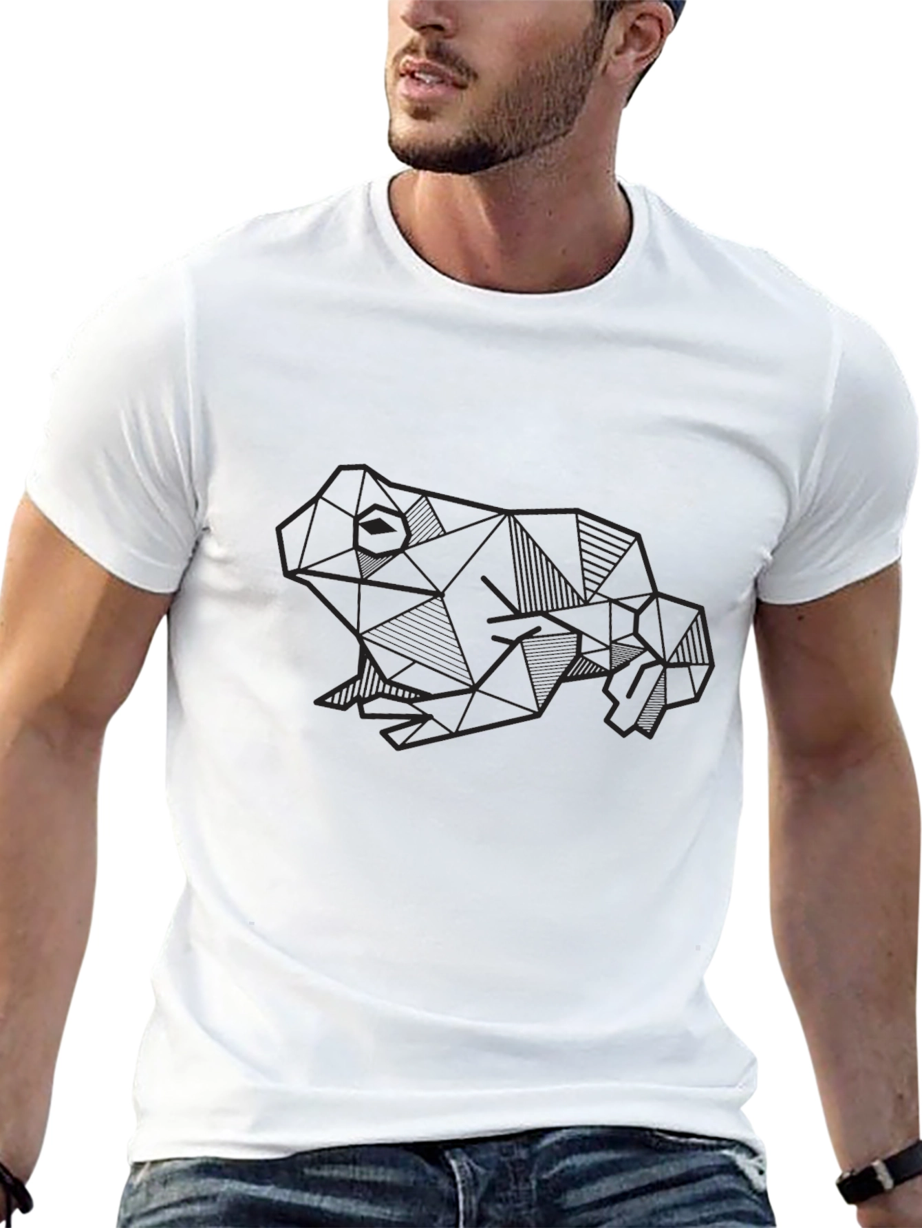 Black Geometric Frog Graphic Tee - Modern Black T-Shirt view 13