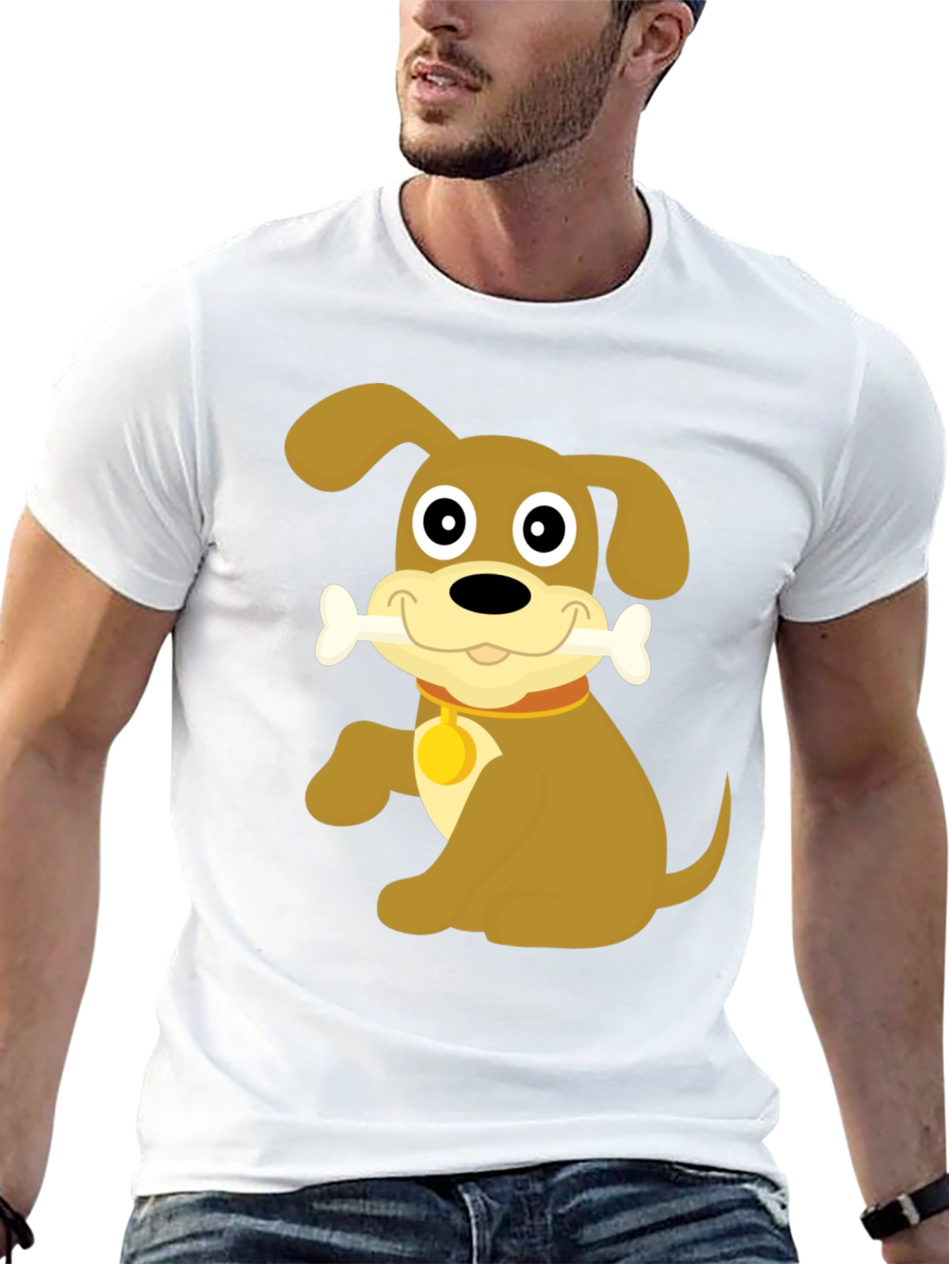Black Cute Dog Bone Cartoon Black T-Shirt view 13