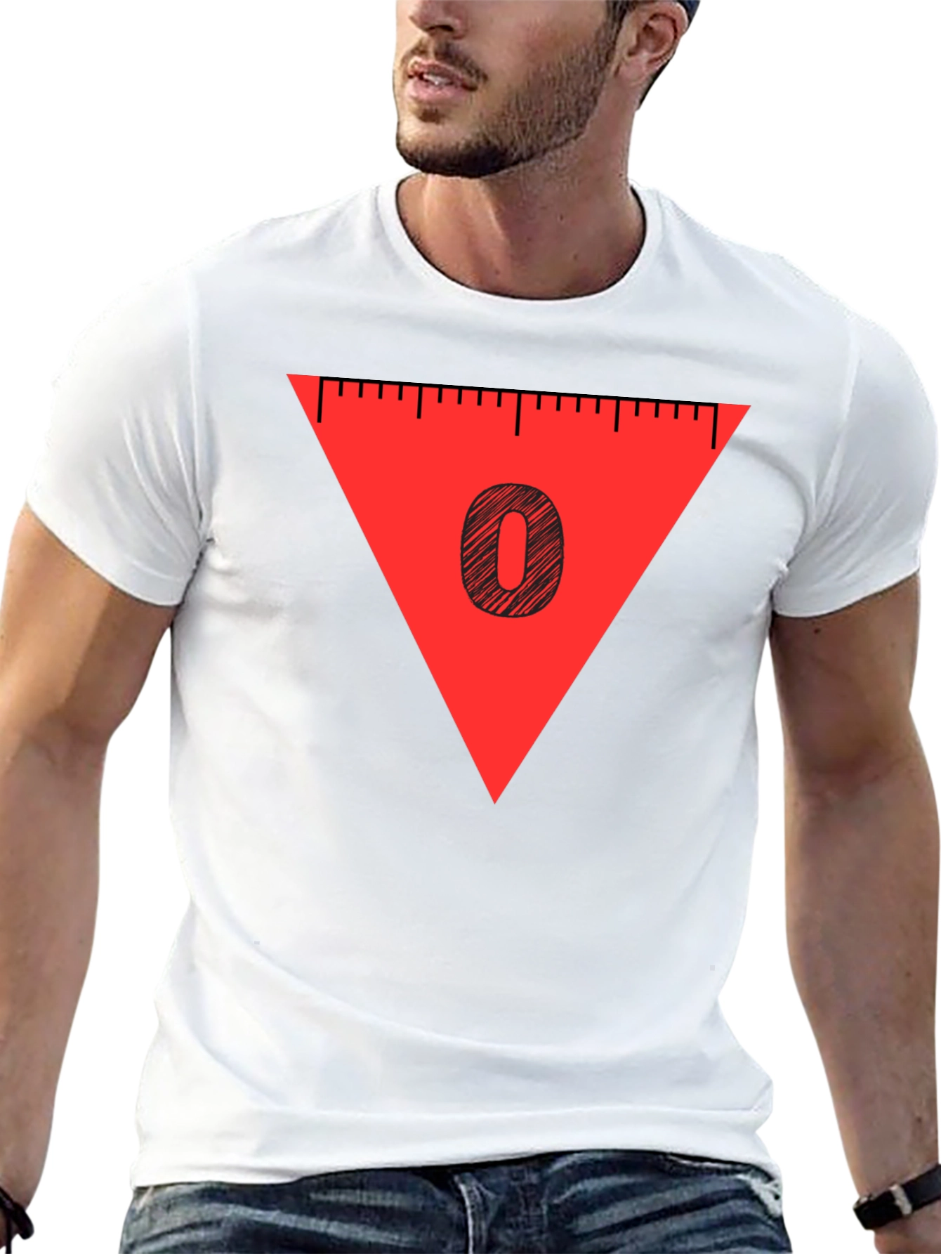 Black Red Triangle '0' Graphic Tee - Soft Cotton Blend, Casual Style view 13