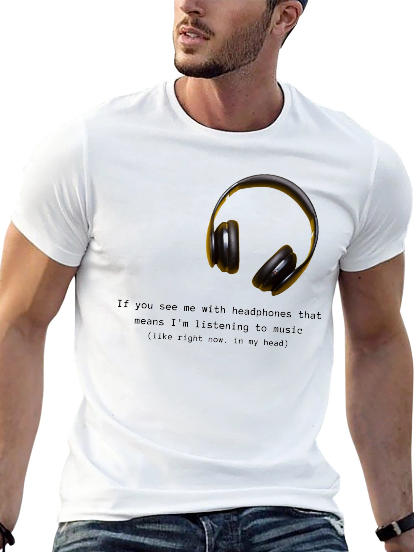 Black Headphones Music T-Shirt - Funny Graphic Tee view 13