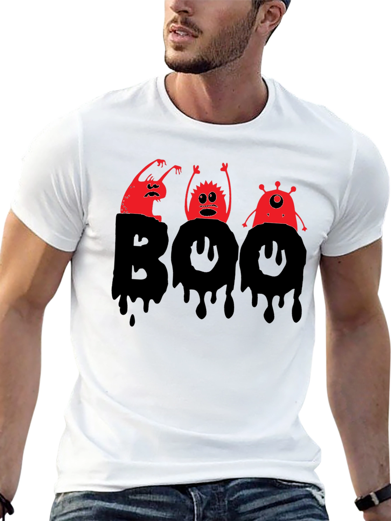 Black Halloween Boo Monster Graphic T-Shirt view 13