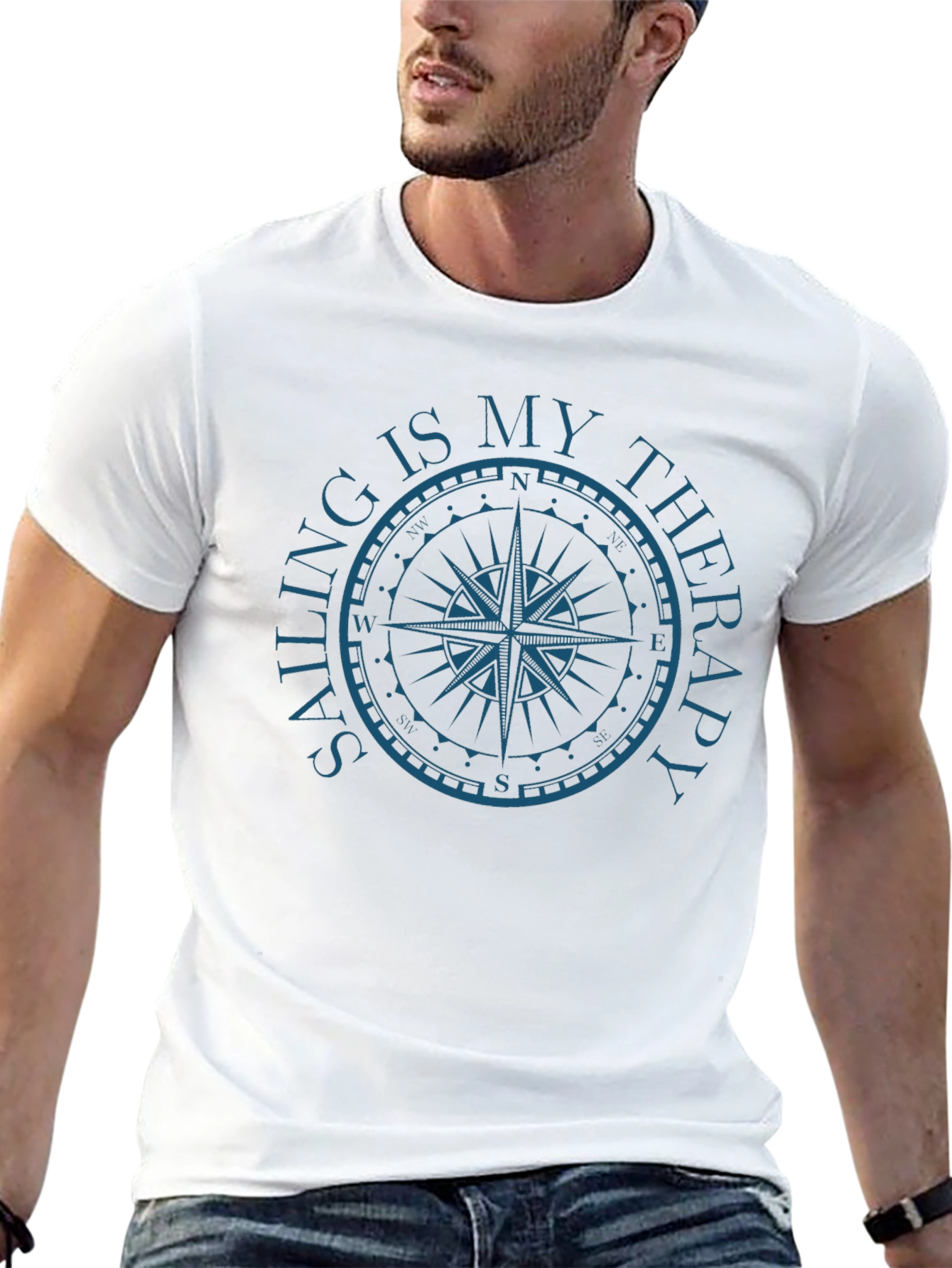 Black Sailing is My Therapy Compass Graphic T-Shirt view 13