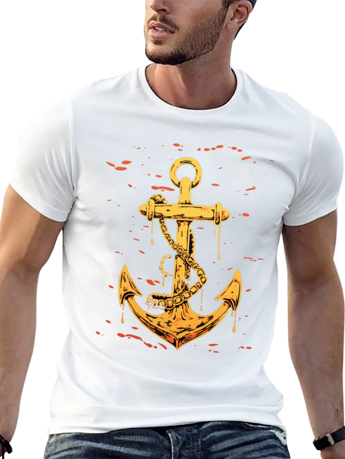 Black Golden Anchor Graphic Tee - Black Casual Shirt view 13