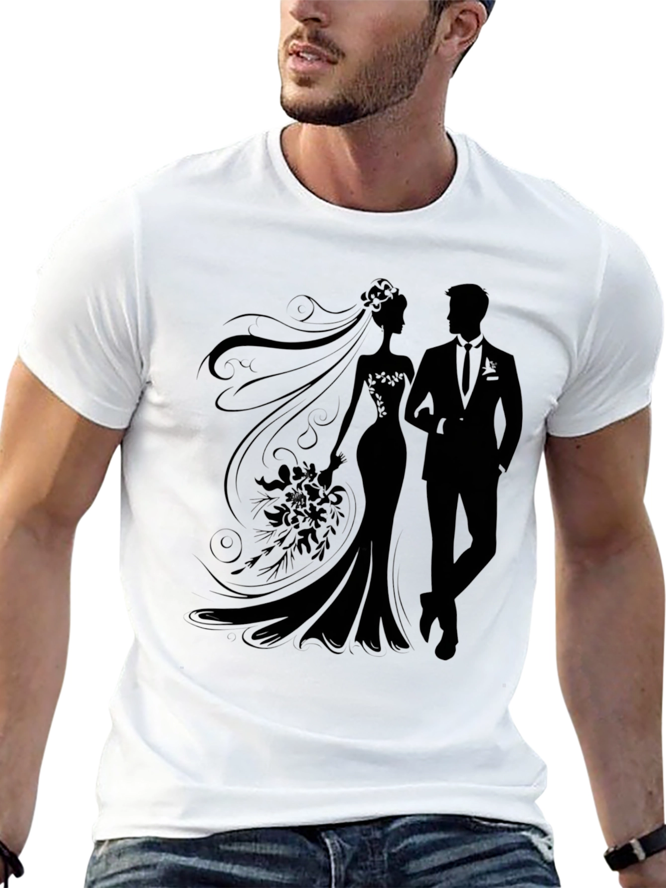Black Bride and Groom Silhouette Graphic Tee view 13