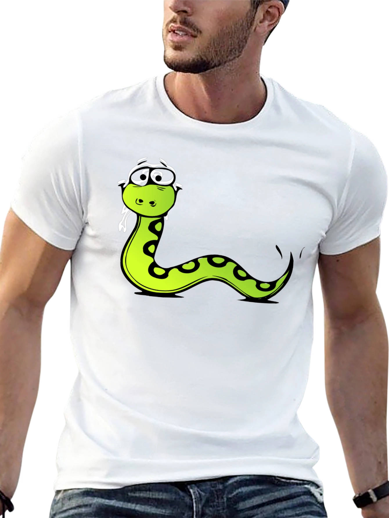 Black Funny Snake Cartoon Graphic Tee - Black T-Shirt view 13