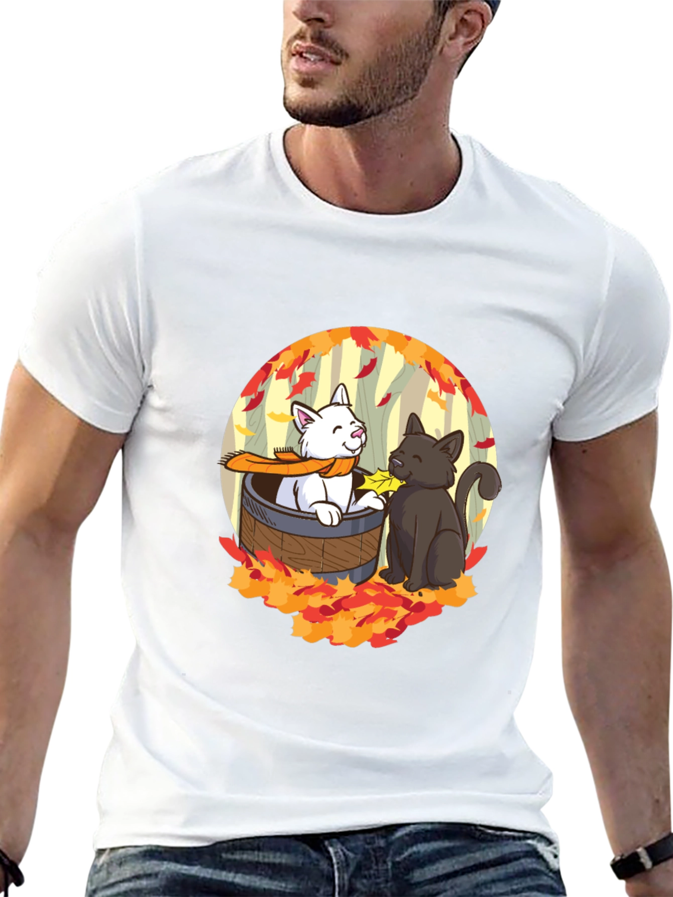 Black Autumn Cats T-Shirt - Cute Fall Design view 13