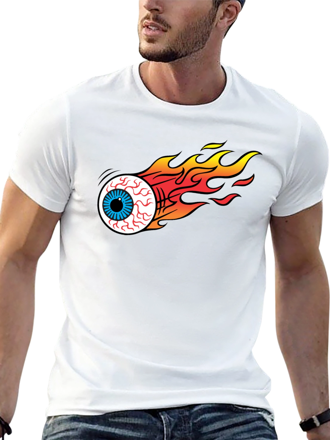 Black Flaming Eyeball Graphic Black T-Shirt view 13