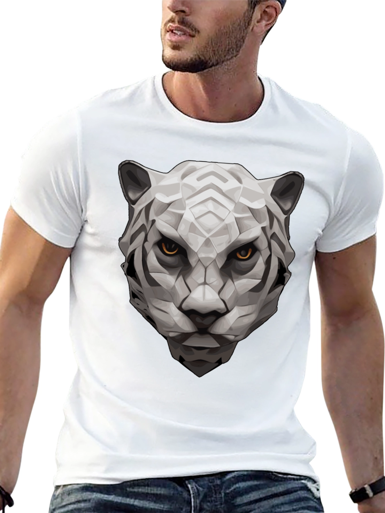 Black Geometric Tiger Graphic Tee - Black Cotton view 13